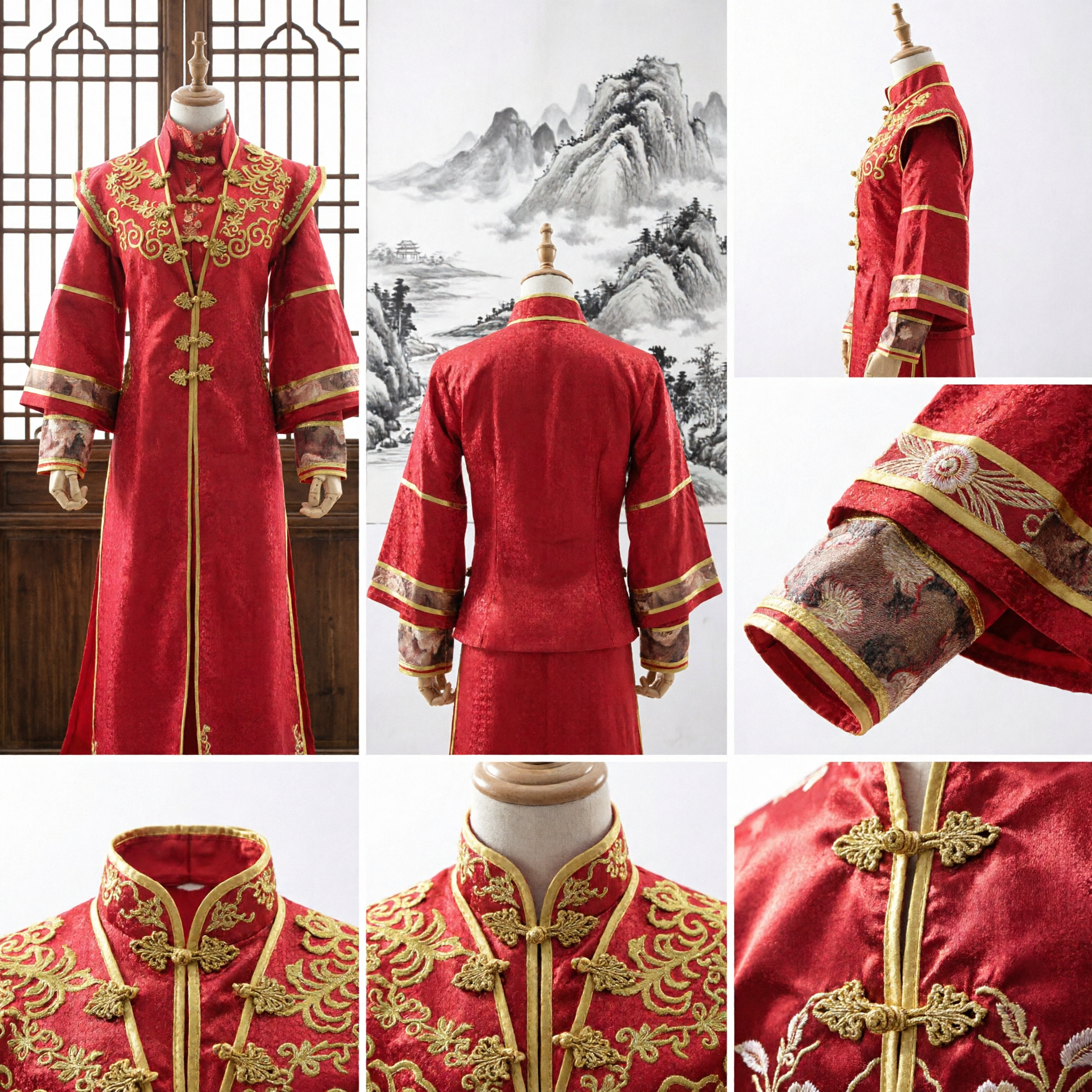 Traditional Chinese Men's Wedding Costume Red Embroidered Dragon Robe Ancient Groom Tang Suit for Stage Performance - Asian Costume