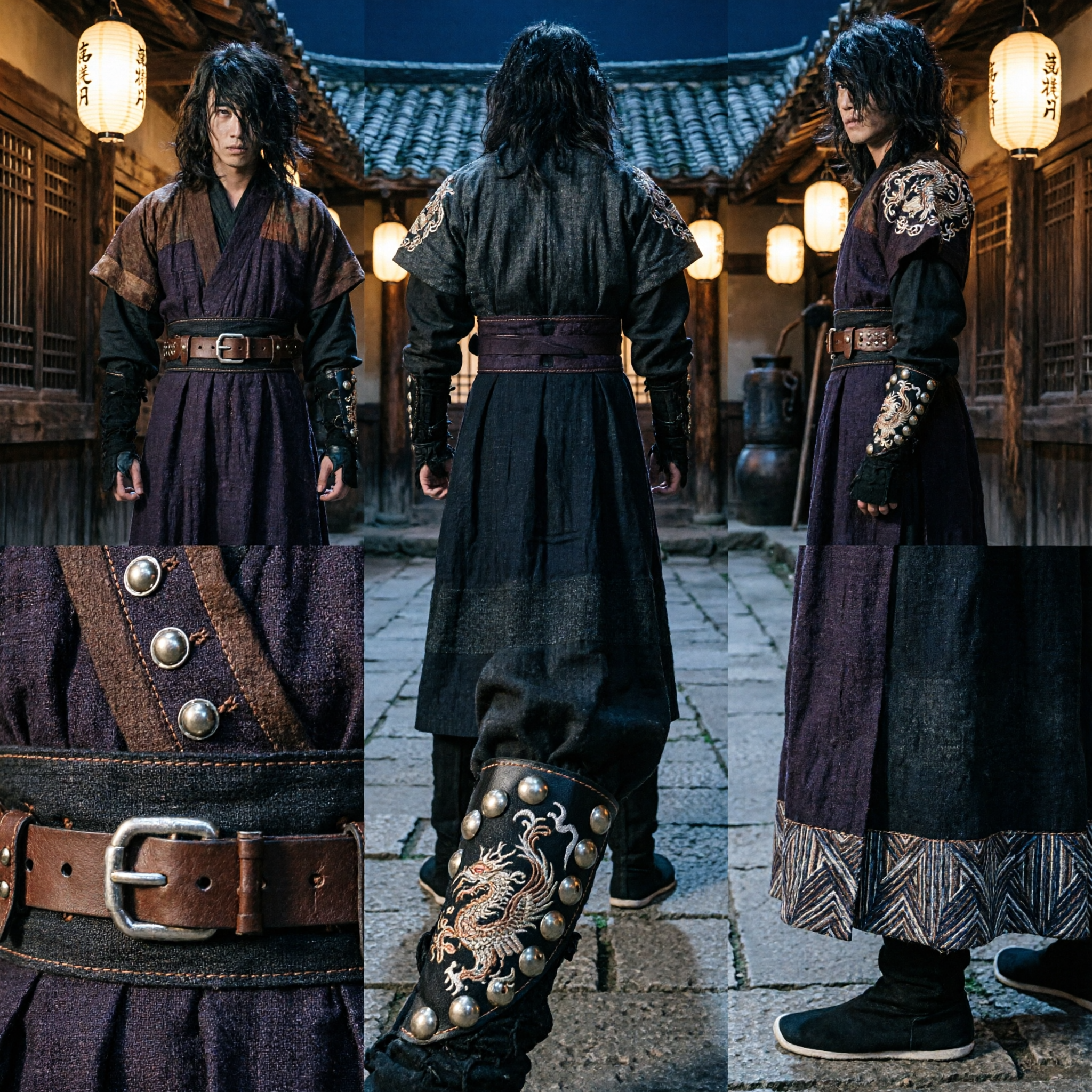 Men's Ancient Chinese Wuxia Swordsman Costume Dark Warrior Cosplay Outfit for Halloween and Stage Performance - Asian Costume