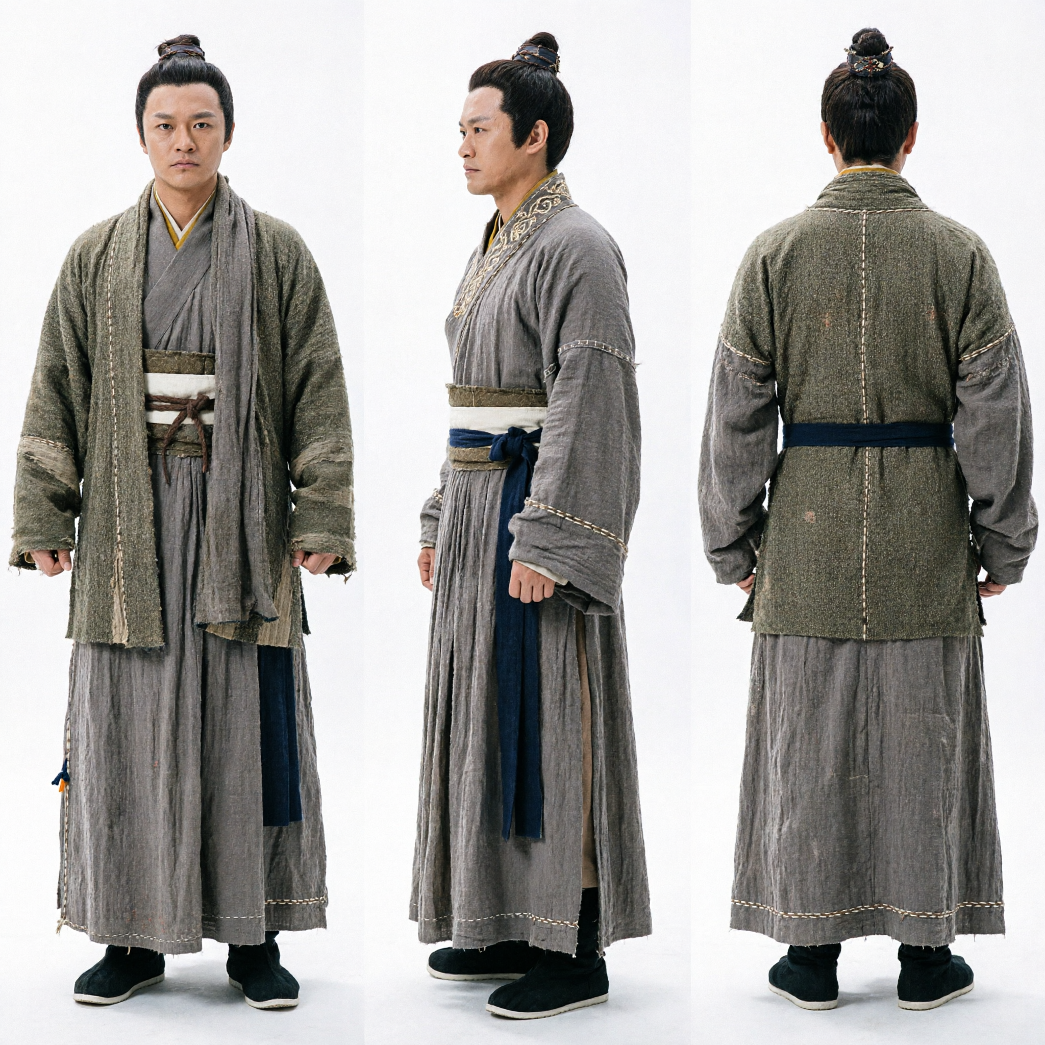 Men's Ancient Chinese Hanfu Costume Traditional Wuxia Scholar Robe Green Linen Outfit for Historical Cosplay - Asian Costume