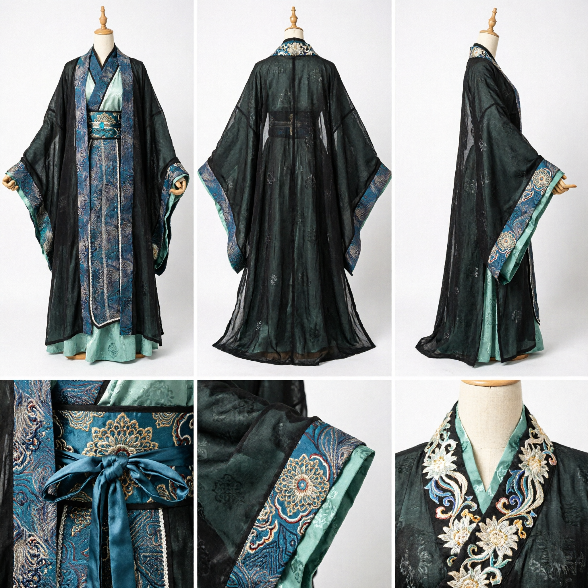 Men's Traditional Chinese Hanfu Ancient Noble Robe Black and Blue Historical Cosplay Costume - Asian Costume
