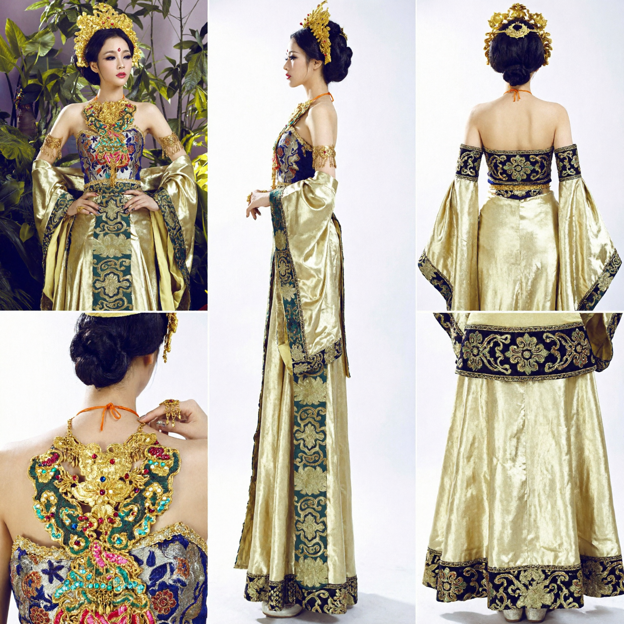 Ancient Chinese Tang Dynasty Empress Costume Gold Embroidered Royal Hanfu Dress for Women Stage Performance Cosplay - Asian Costume