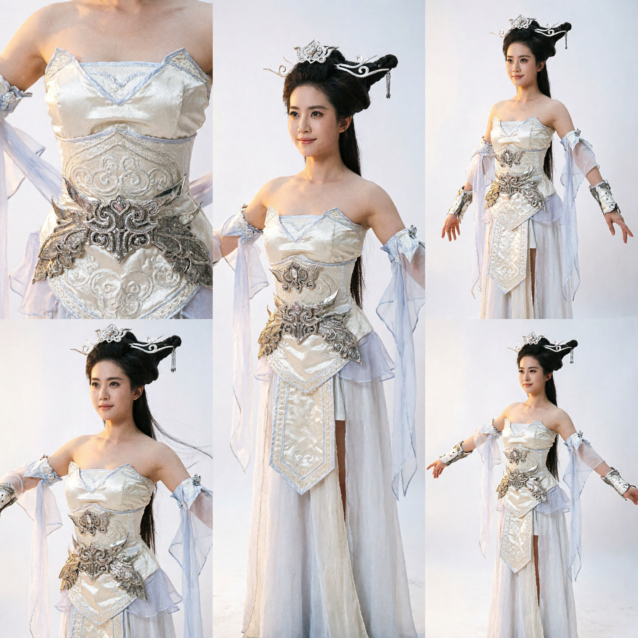 Ancient Chinese Fairy Princess Costume Complete Set with Metallic Armor Bodice for Cosplay and Stage Dance - Asian Costume