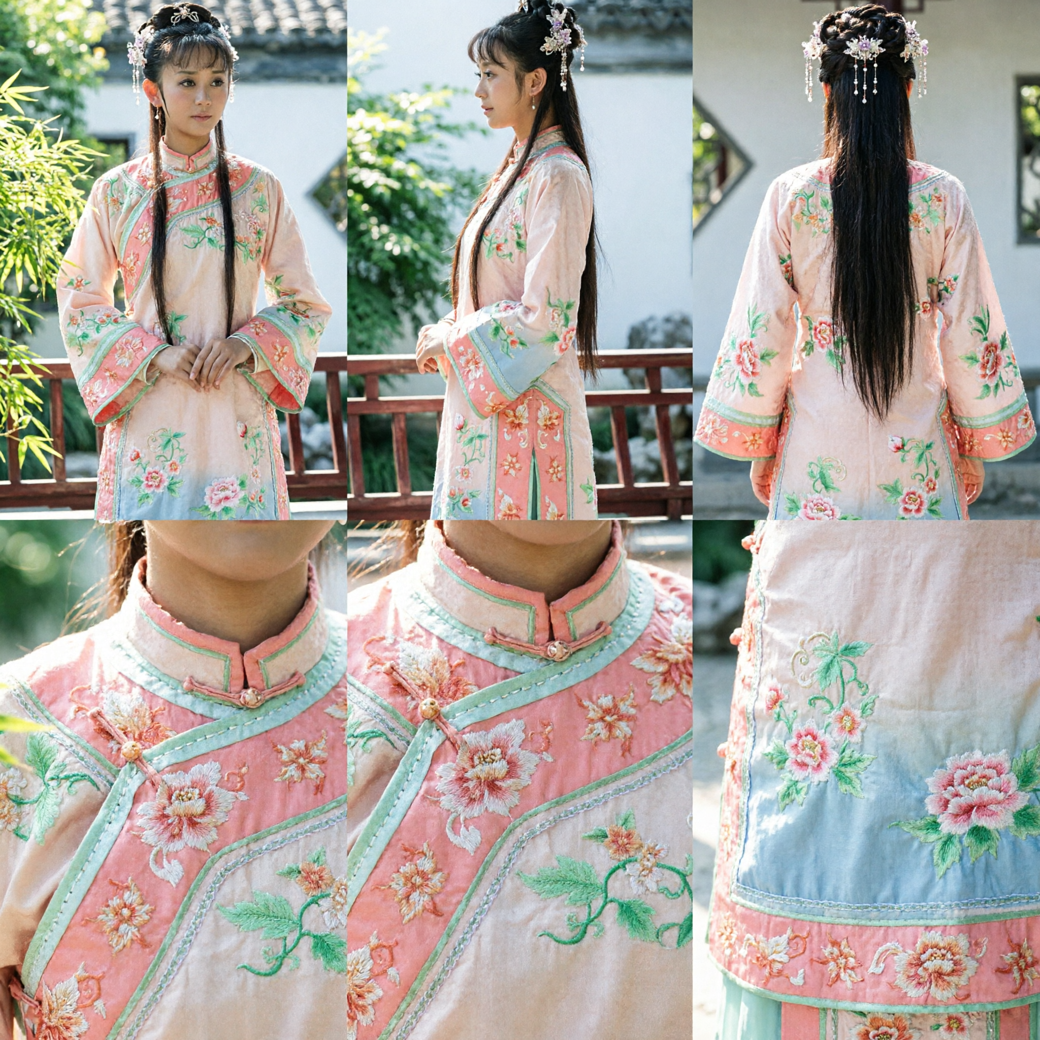 Chinese Traditional Qing Dynasty Princess Costume Pink Floral Embroidery Ancient Drama Cosplay Outfit for Women - Asian Costume