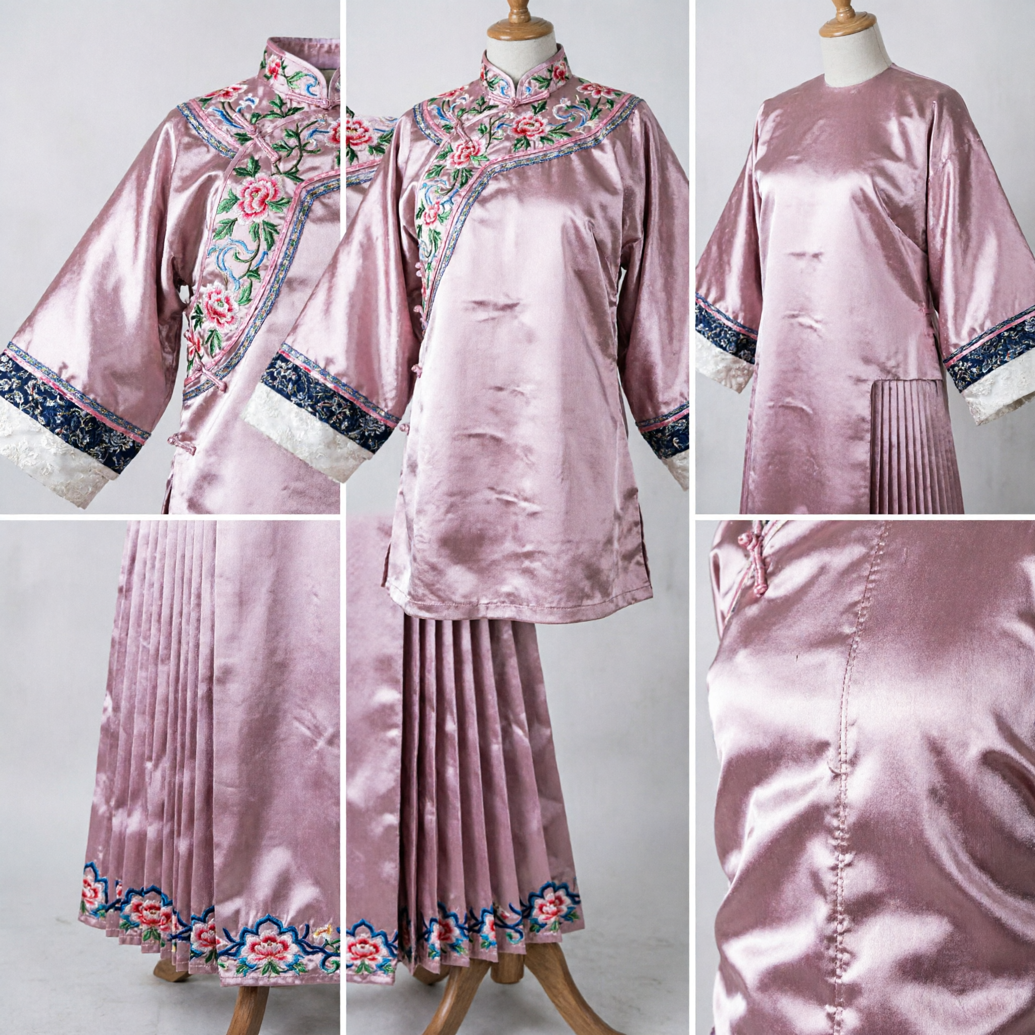 Traditional Chinese Pink Ancient Princess Costume Qing Dynasty Embroidered Silk Dress for Women Stage Performance - Asian Costume