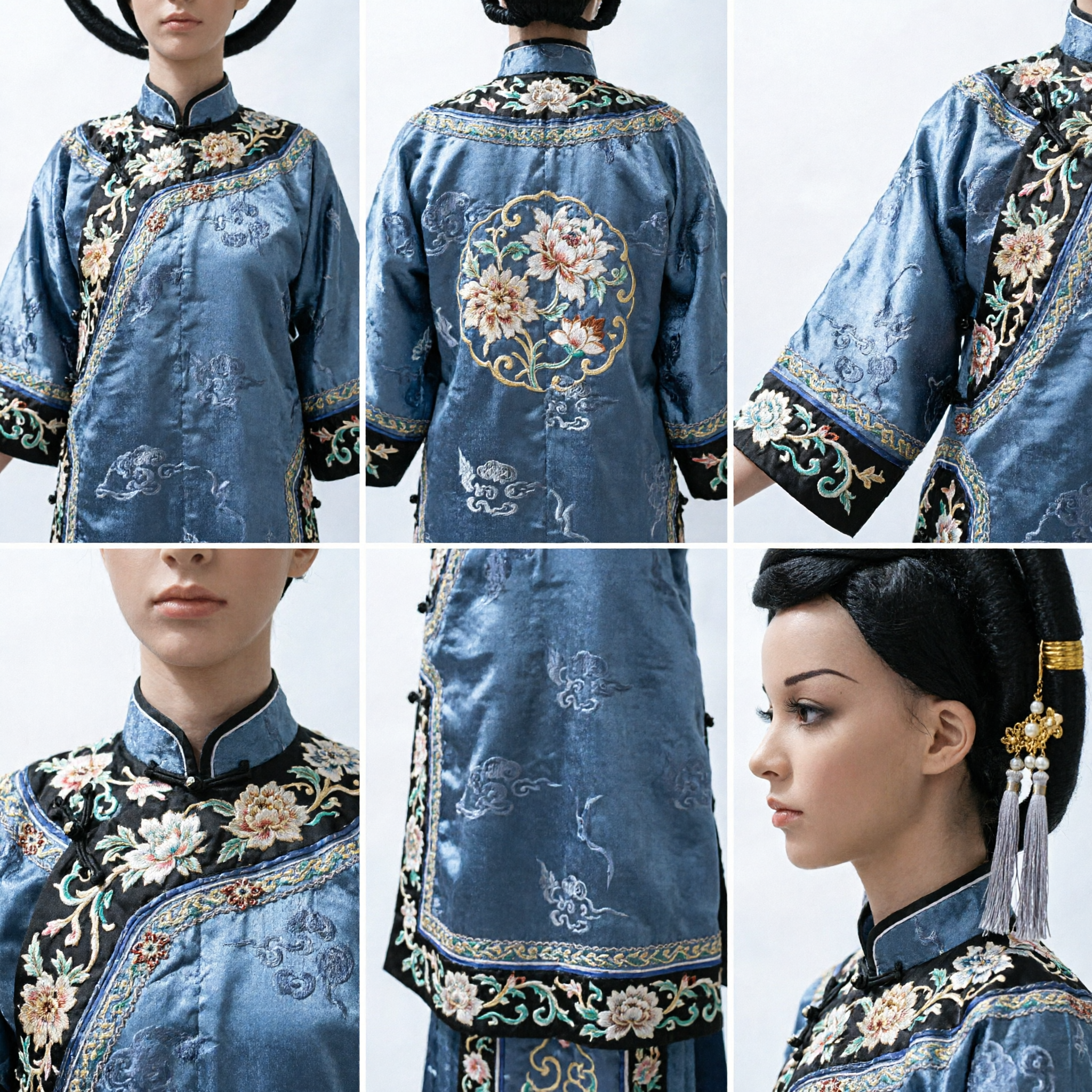 Ancient Chinese Traditional Hanfu Wig Black Hairpiece with Gold Bands for Historical Drama Cosplay Women - Asian Costume