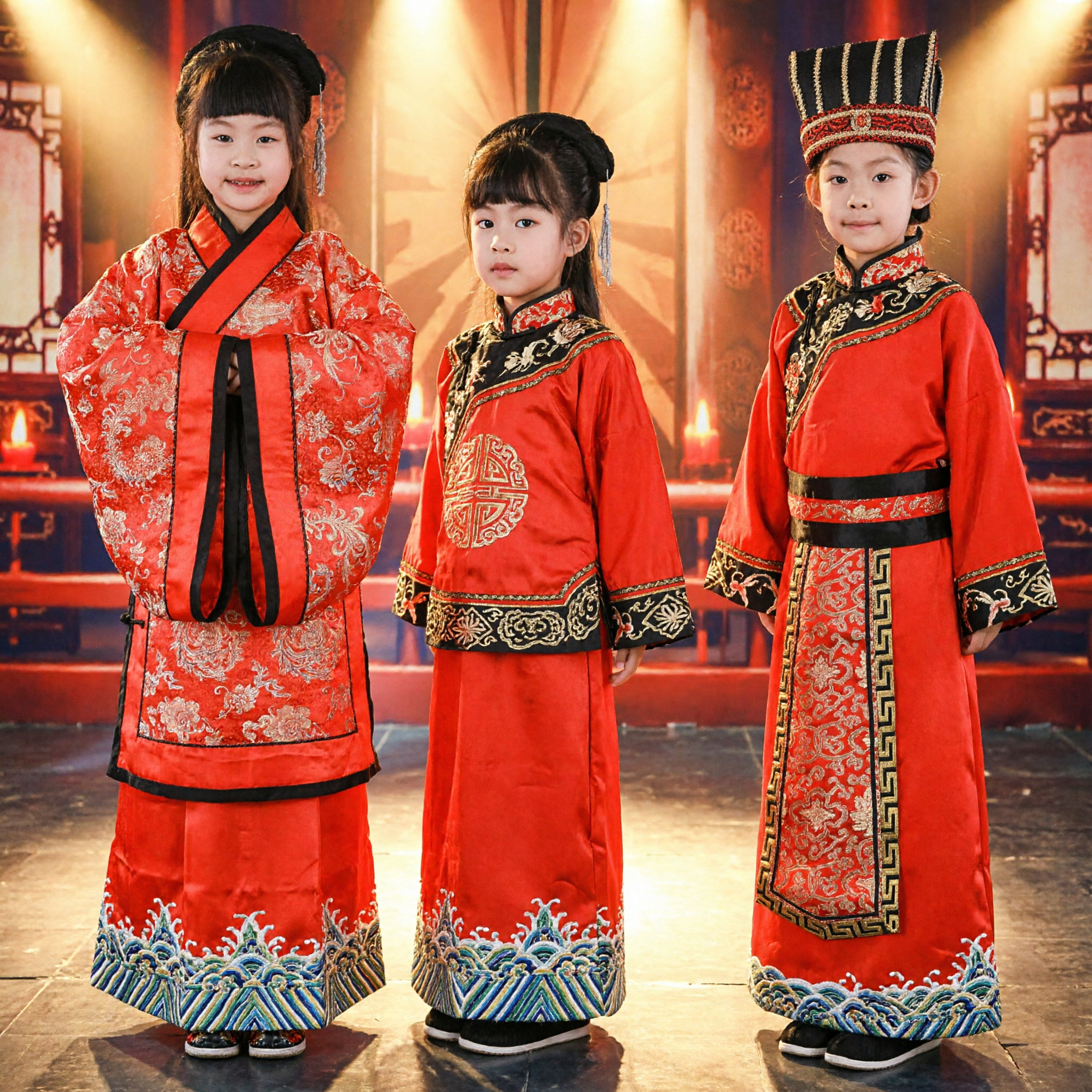 Kids Traditional Chinese Wedding Hanfu Ancient Emperor Empress Costume Red Performance Clothing for Boys and Girls - Asian Costume