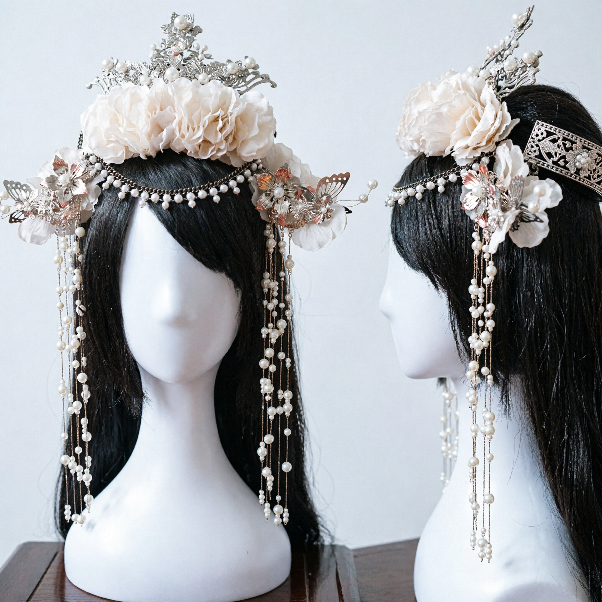 Elegant Chinese Ancient Style Hairpin Set White Floral Pearl Butterfly Headdress for Hanfu Brides and Cosplay - Asian Costume