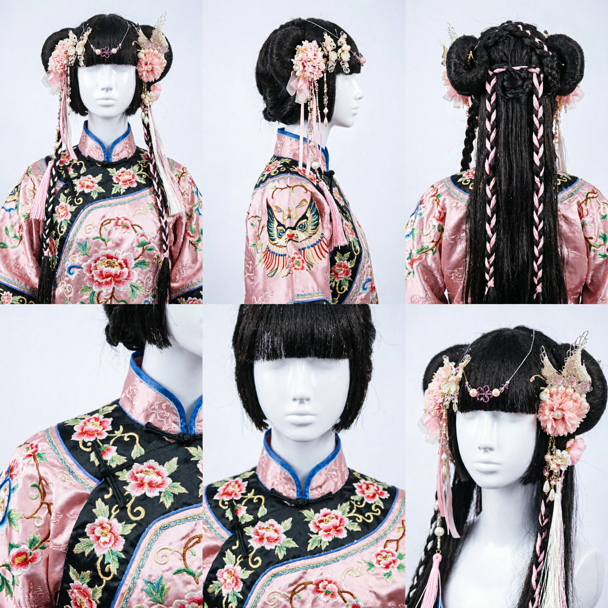 Traditional Chinese Hanfu Hair Accessories Pink Floral Headdress with Pearl Tassels for Wedding and Cosplay - Asian Costume