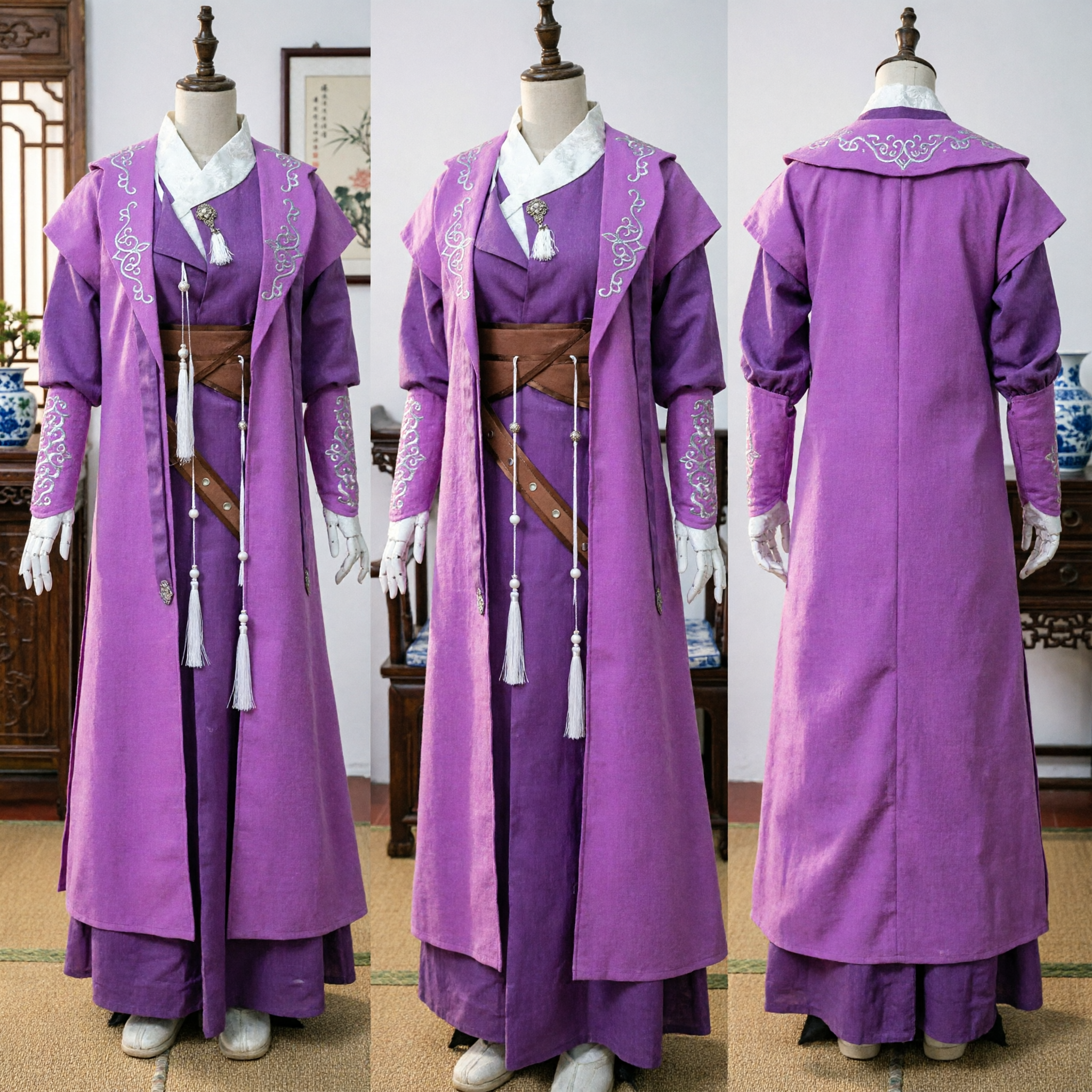 Purple Chinese Traditional Hanfu Ancient Costume Wuxia Swordsman Robe for Men Cosplay Party - Asian Costume