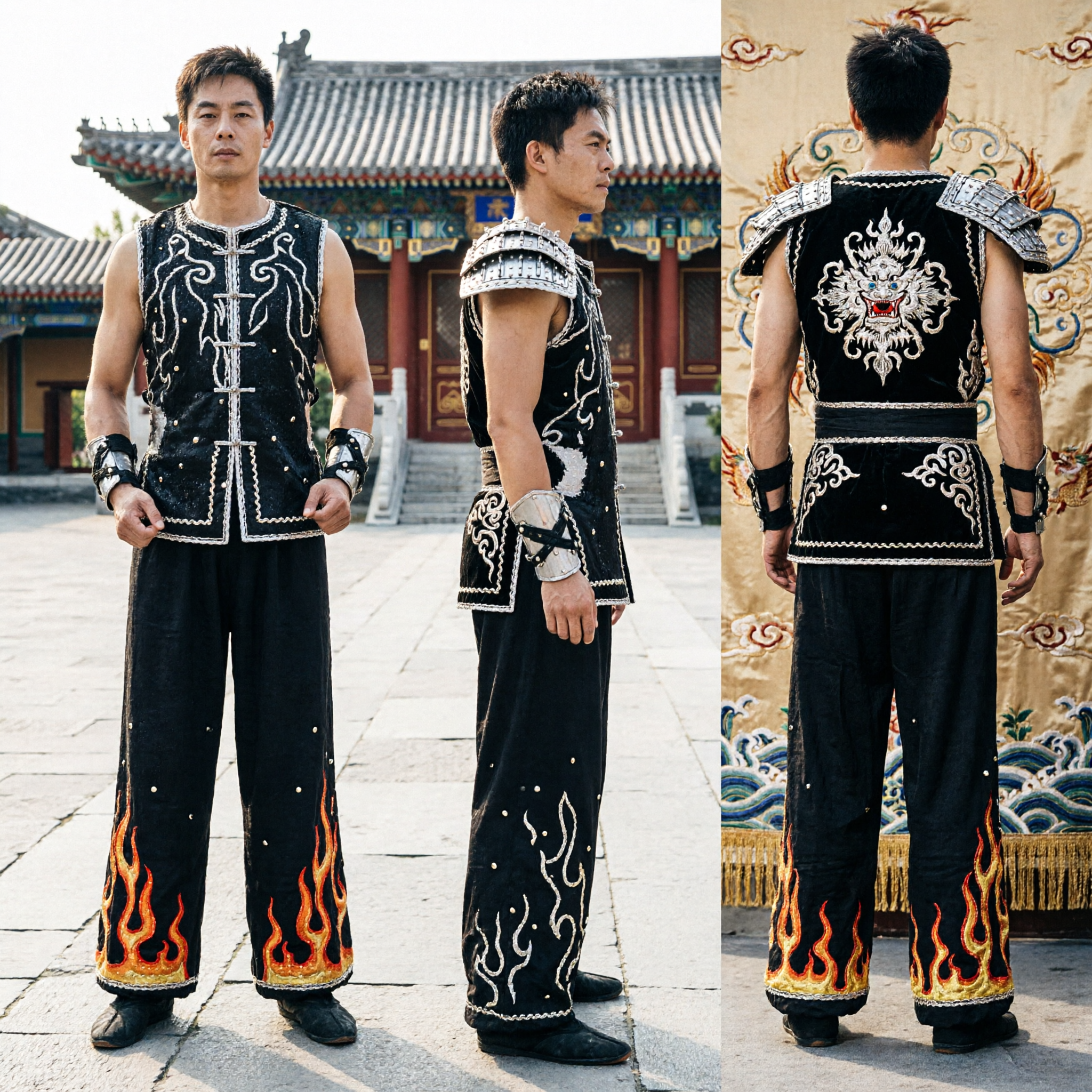 Men's Black Sleeveless Kung Fu Uniform Wushu Martial Arts Costume with Silver Embroidery for Competition Performance - Asian Costume