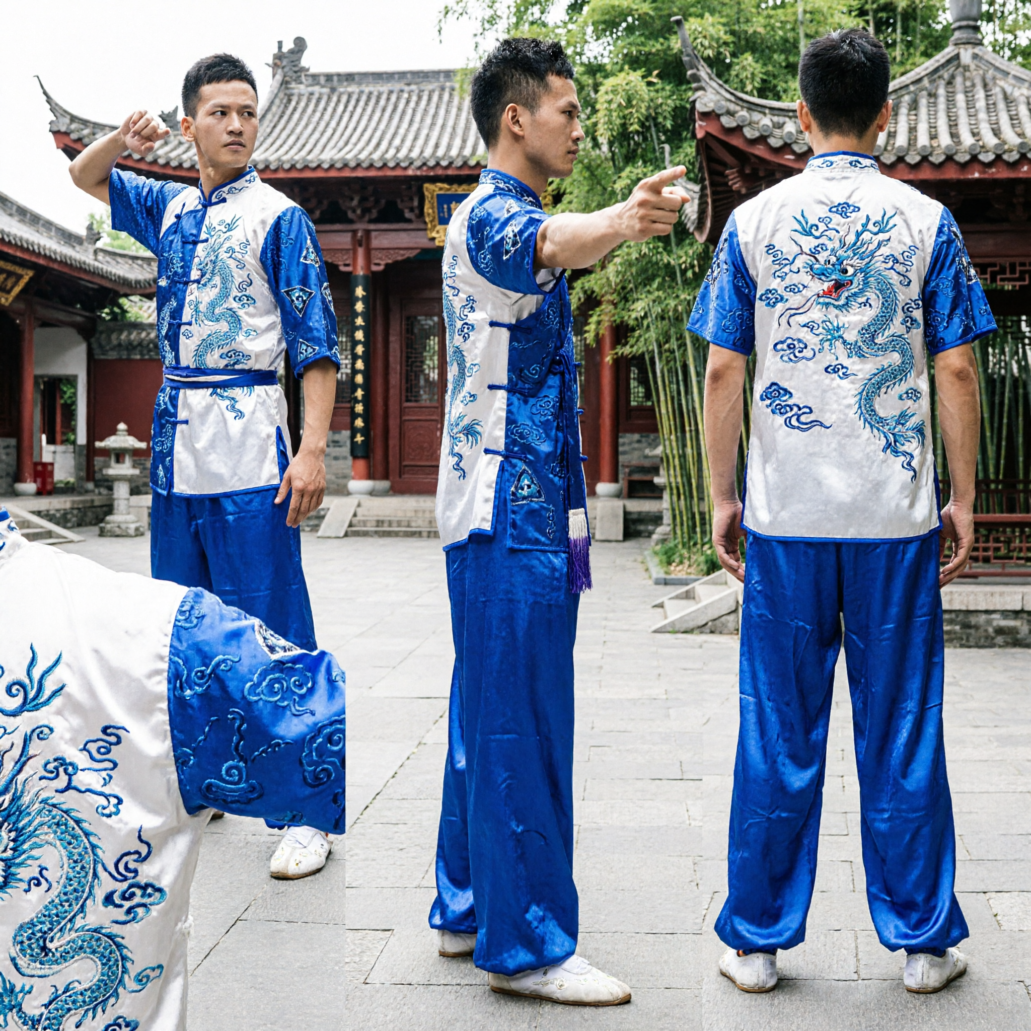 Men's Blue Traditional Wushu Uniform Chinese Kung Fu Competition Suit Martial Arts Performance Costume - Asian Costume