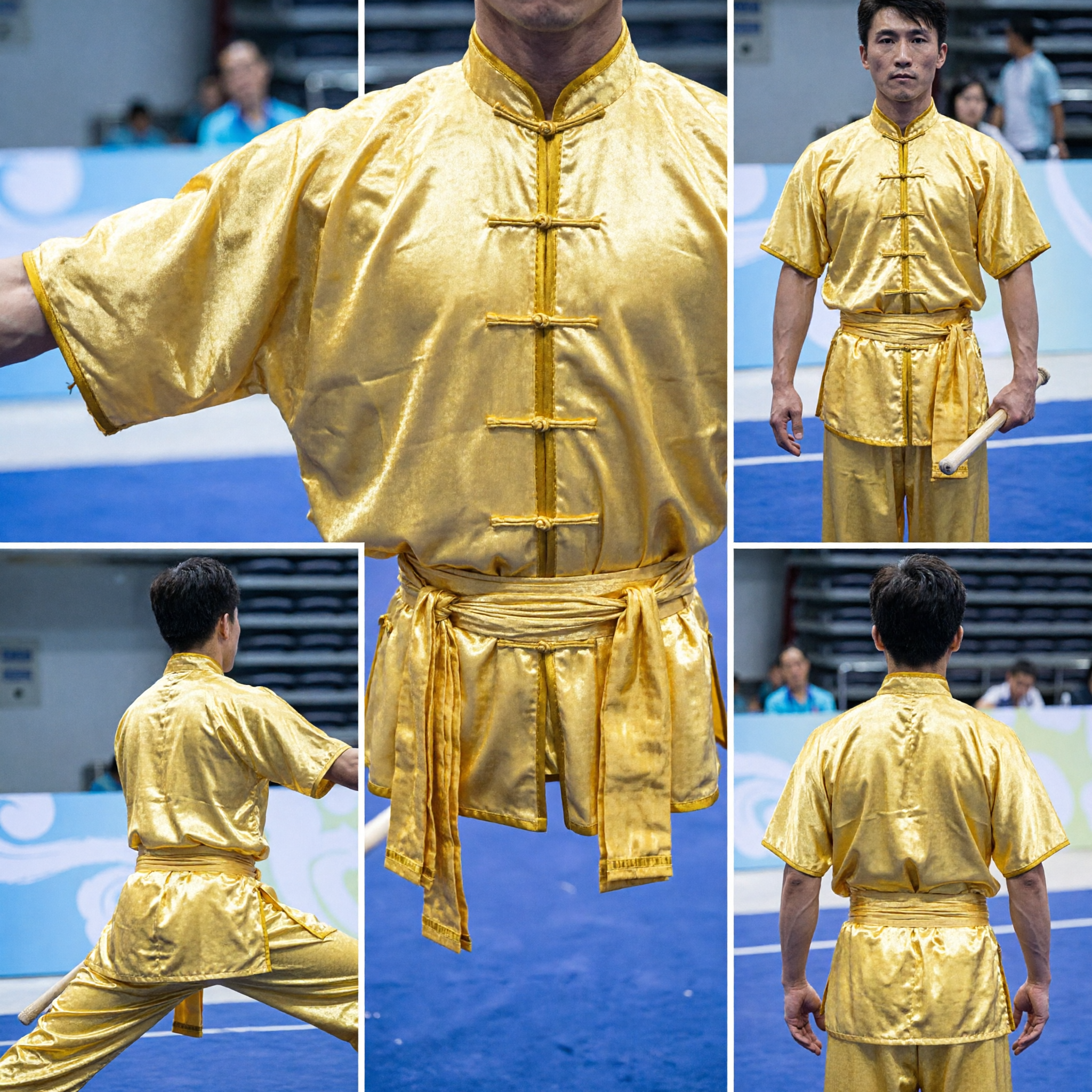 Men's Gold Silk Wushu Uniform Kung Fu Suit Traditional Chinese Martial Arts Competition Costume - Asian Costume