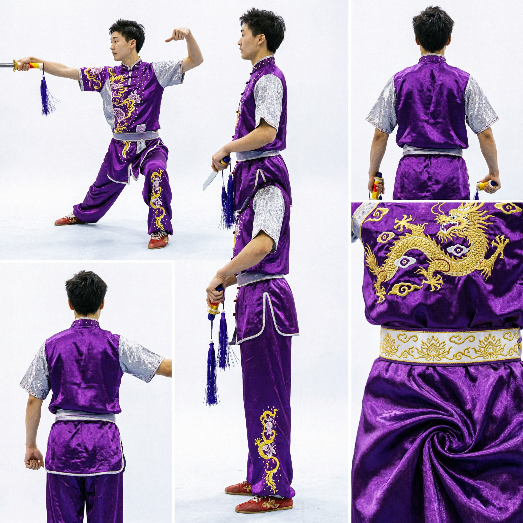Professional Purple Dragon Embroidered Wushu Uniform Traditional Chinese Kung Fu Tai Chi Competition Costume for Men - Asian Costume