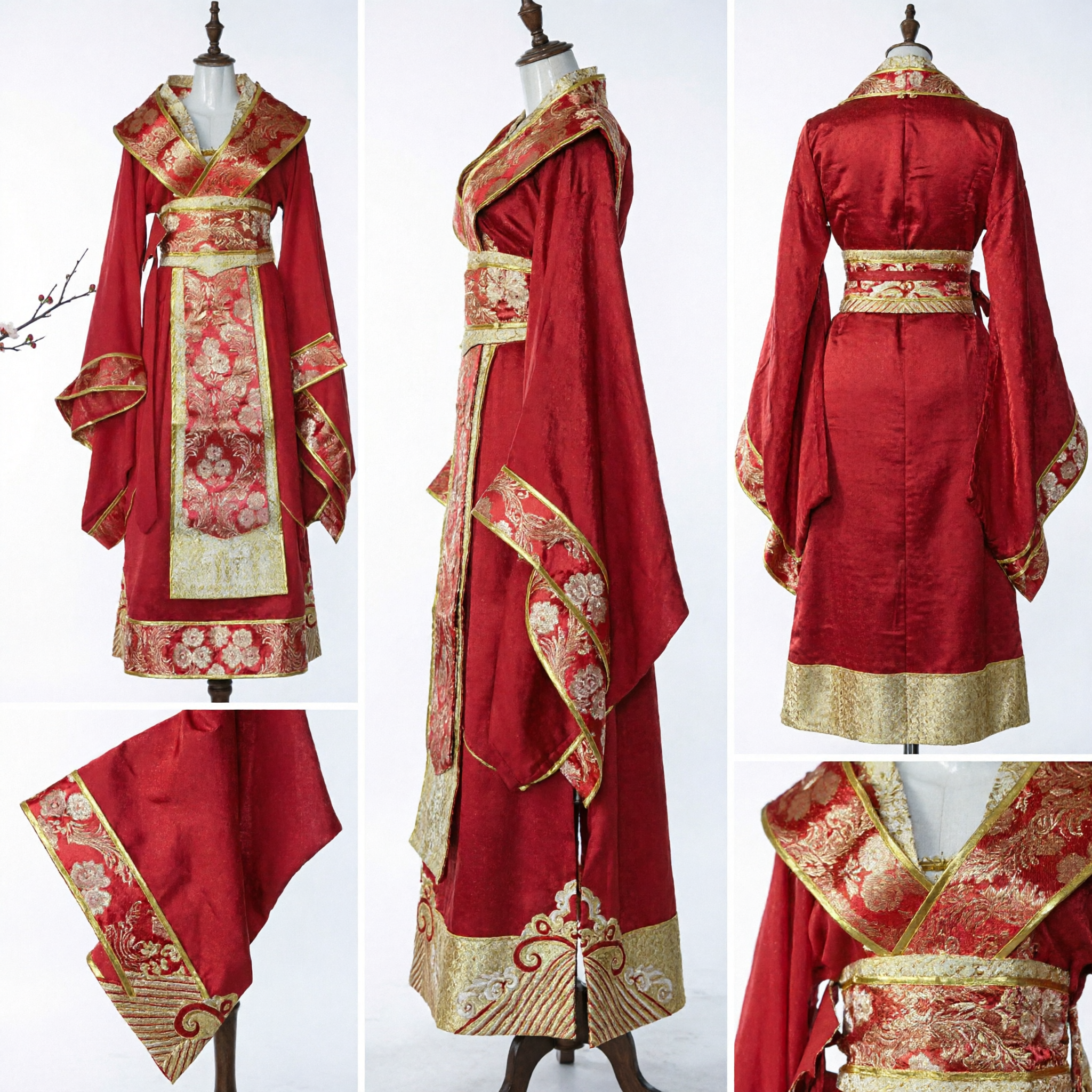 Traditional Chinese Red Hanfu Robe Ancient Costume Gold Embroidery for Men Historical Cosplay Performance - Asian Costume
