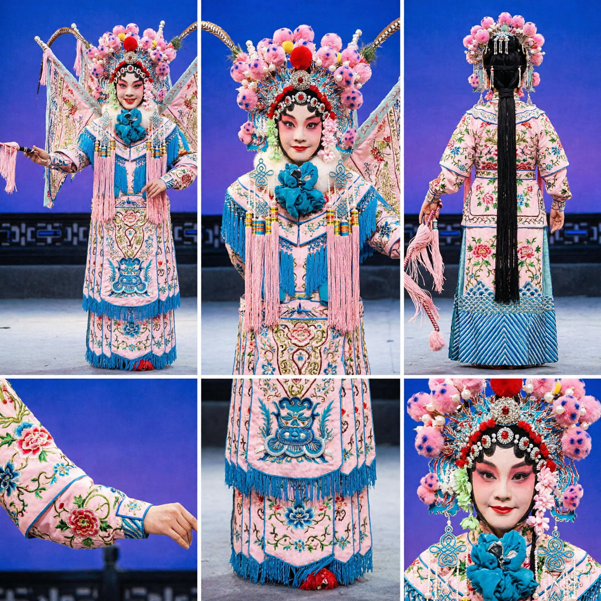 Traditional Chinese Beijing Opera Female Warrior General Costume Pink Embroidered Armor Complete Set with Headdress for Stage Performance - Asian Costume