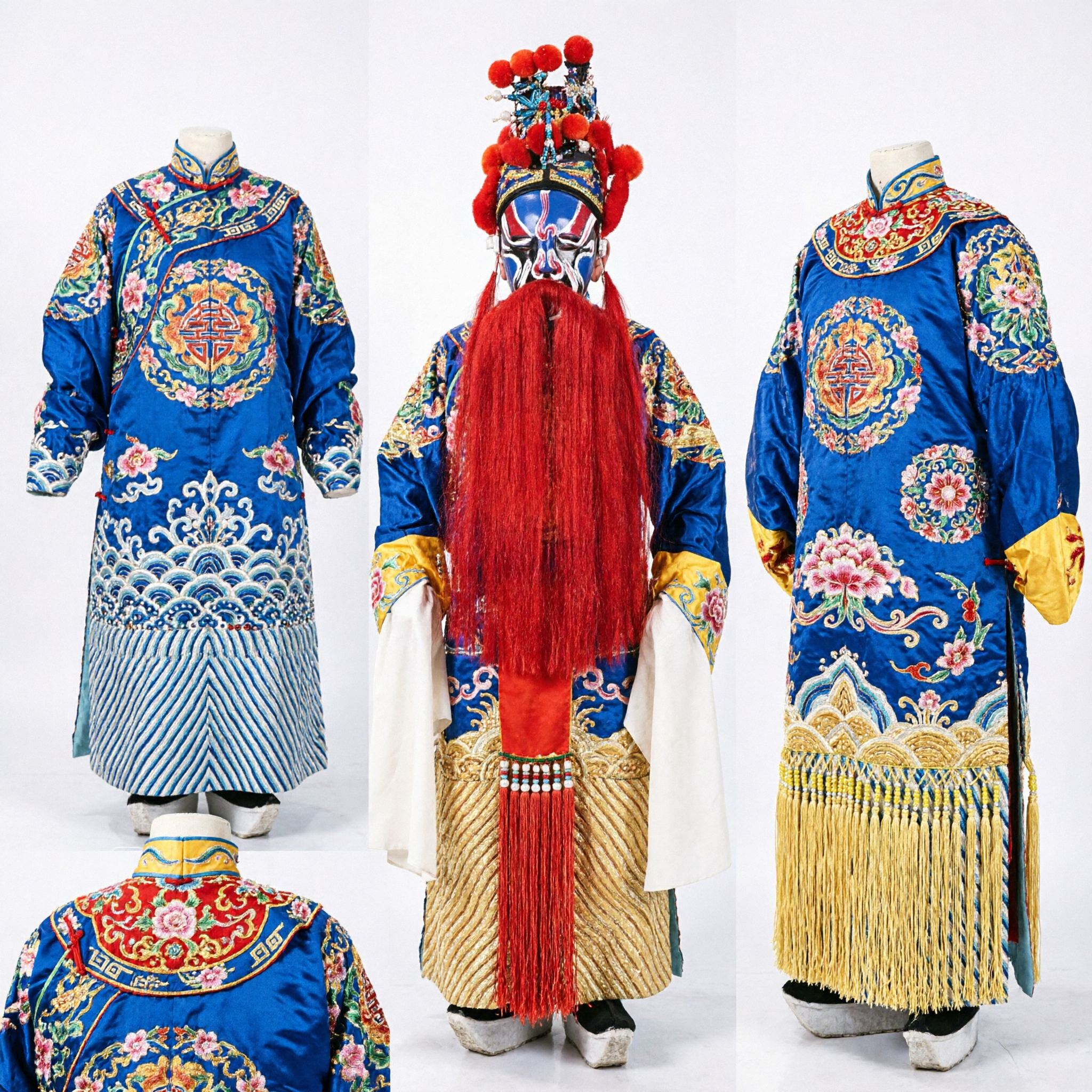 Traditional Chinese Beijing Opera Costume Complete Set with Red Beard and Headdress for Stage Performance - Asian Costume