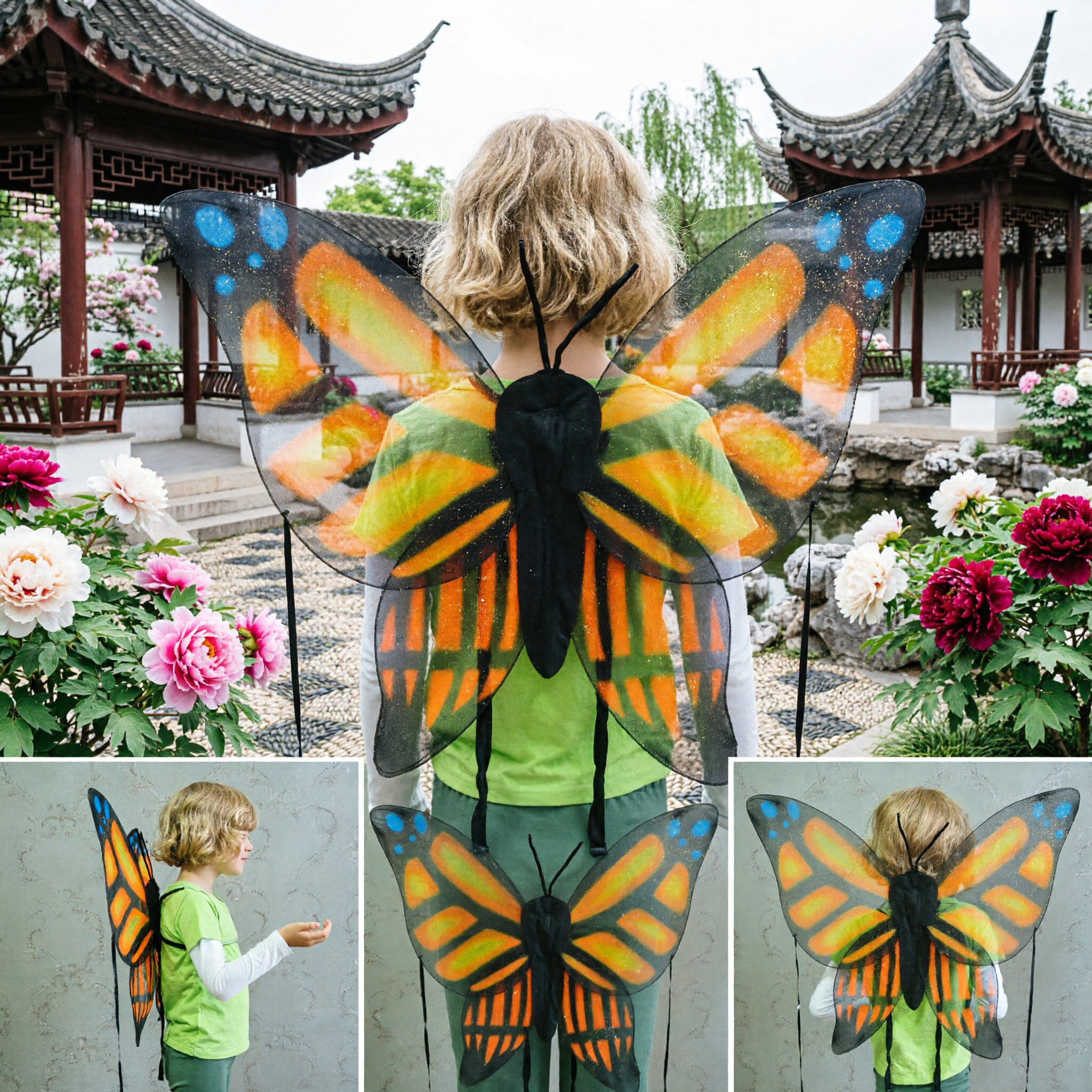Kids Colorful Butterfly Wings Costume with Antennae for Halloween Party Stage Play Fairy Dress Up - Asian Costume
