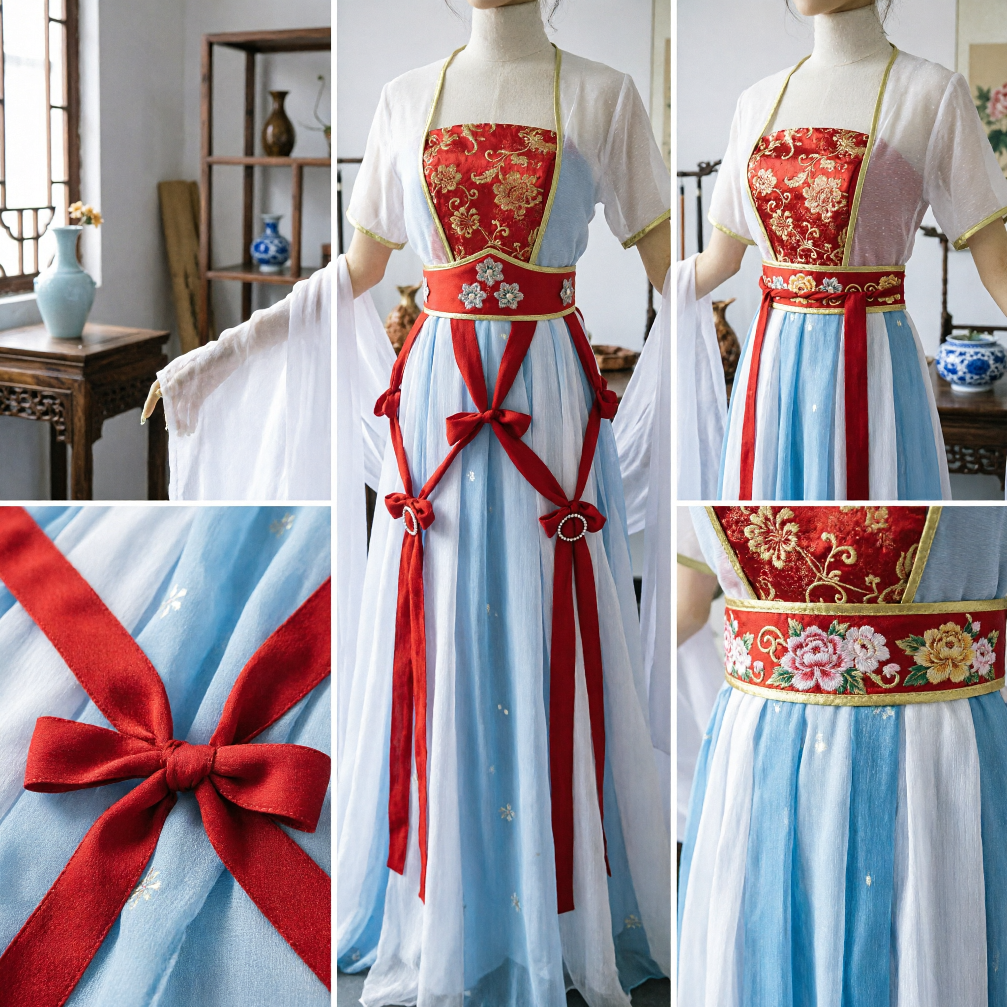 Ancient Chinese Hanfu Costume Traditional Red and Blue Fairy Dress for Women Historical Clothing - Asian Costume