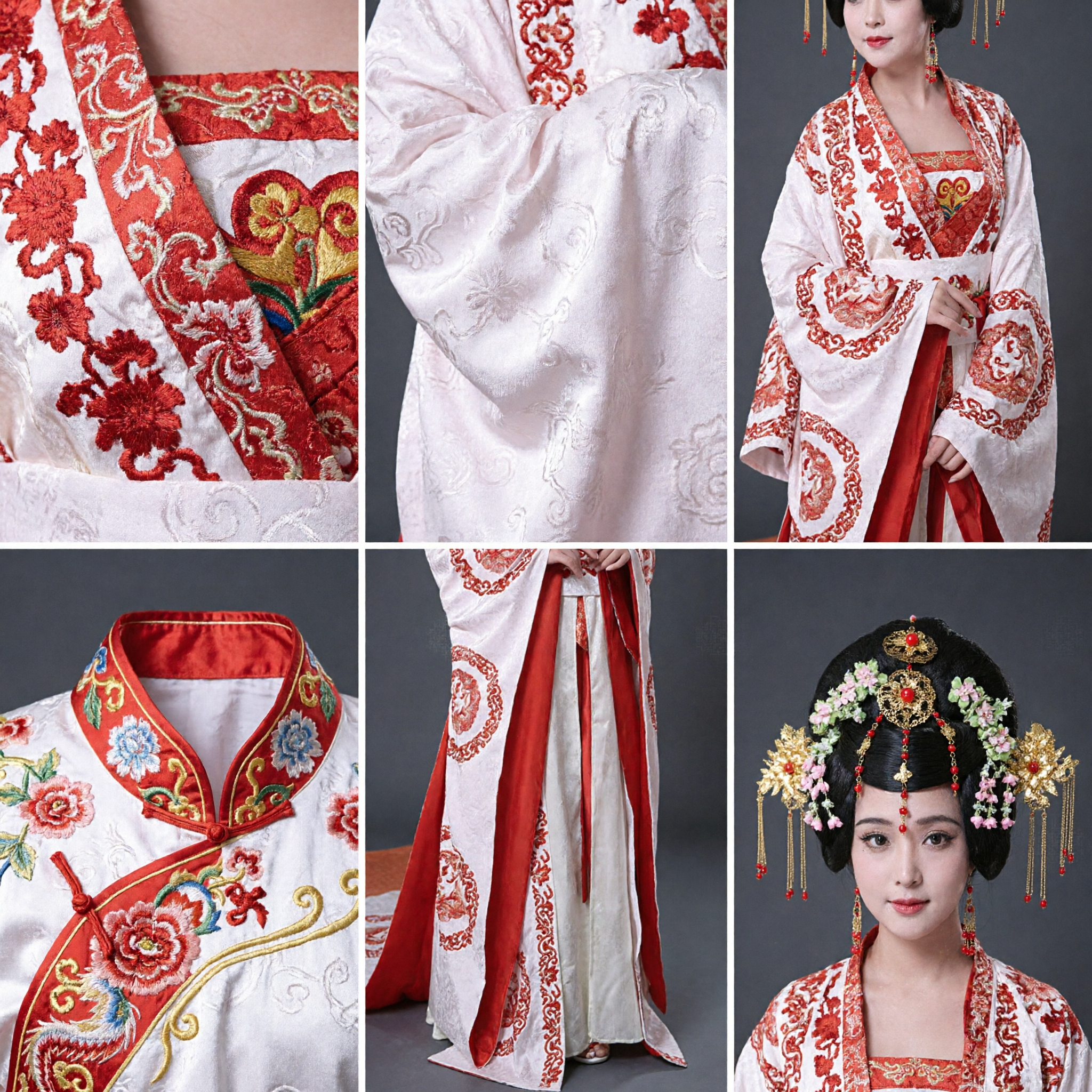 Traditional Chinese Tang Dynasty Hanfu Ancient Princess Costume White Red Embroidered Dress for Women Cosplay Performance - Asian Costume