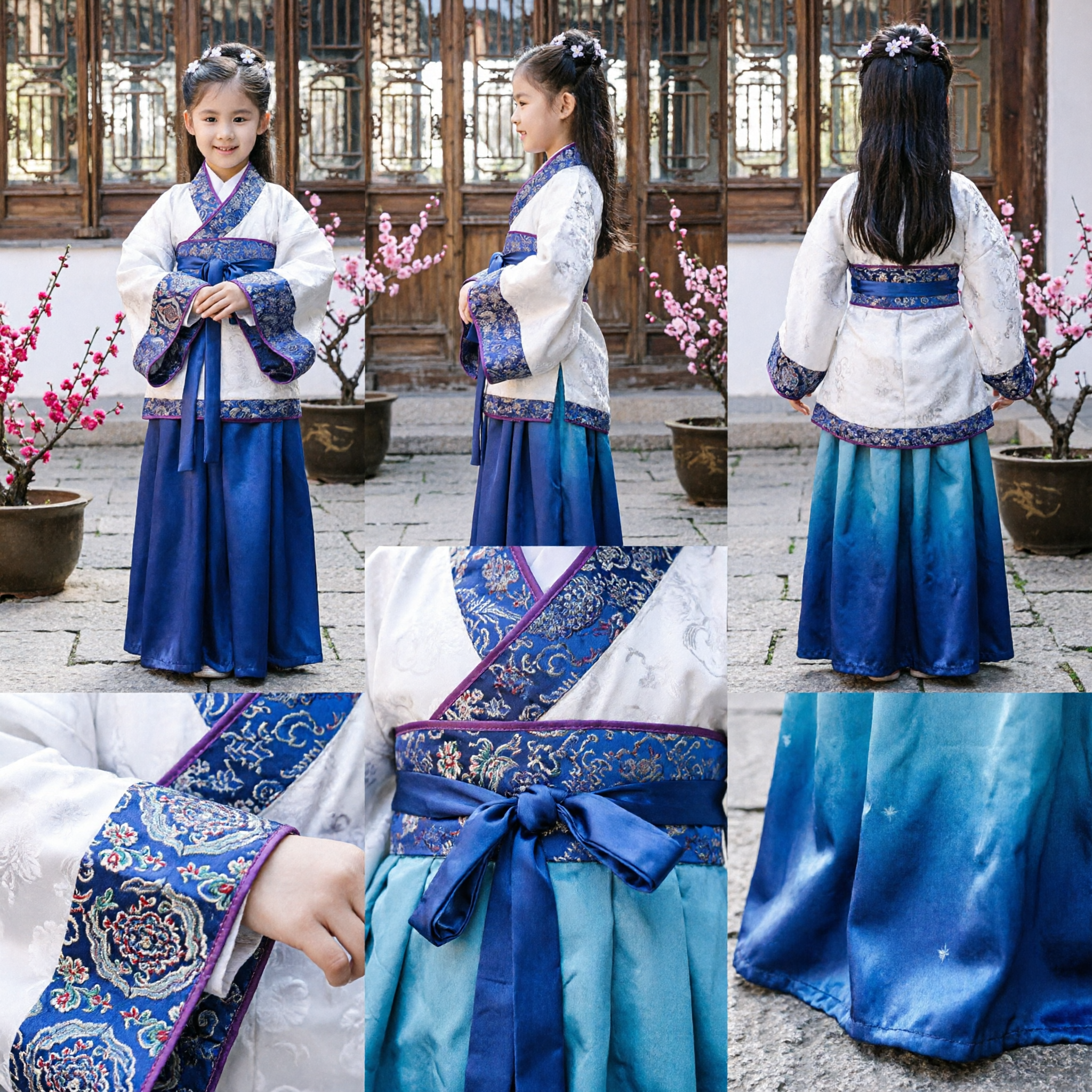 Kids Chinese Traditional Hanfu Costume Ancient Blue and White Princess Dress Performance Clothing for Girls - Asian Costume