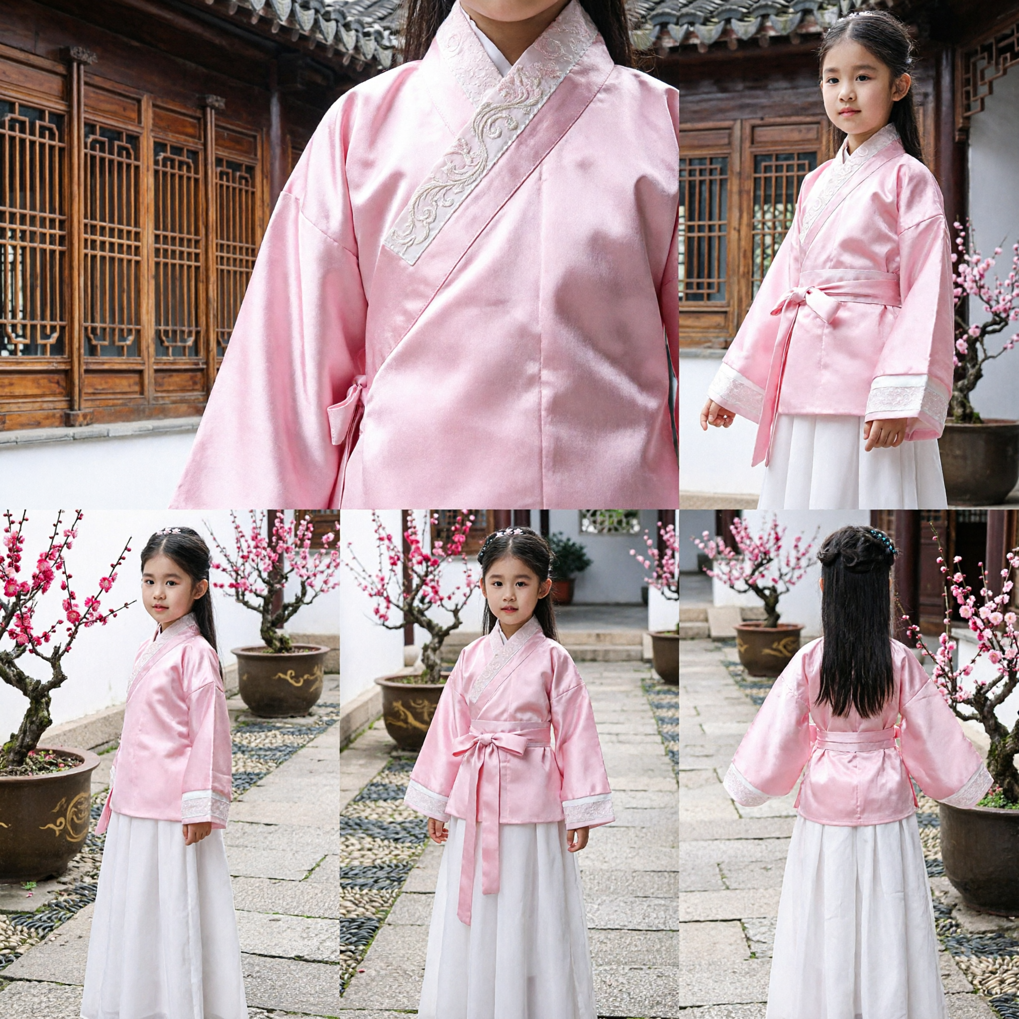 Girls Traditional Chinese Hanfu Costume Ancient Princess Dress Pink Top White Skirt Performance Outfit - Asian Costume