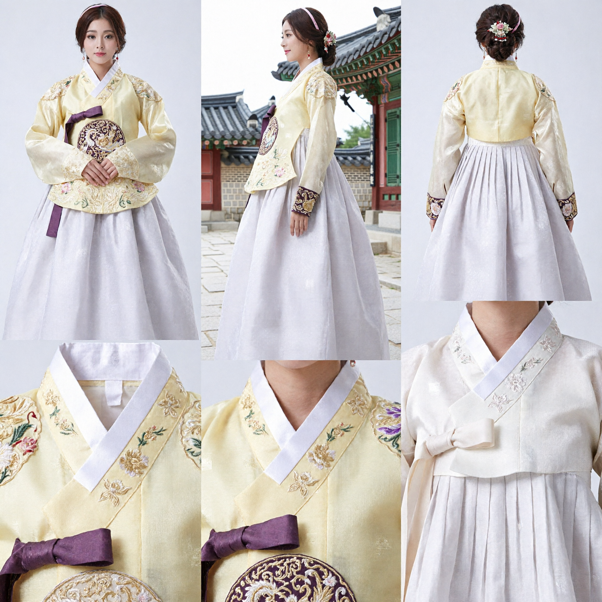 Traditional Korean Hanbok Dress for Women Yellow Jeogori White Chima Formal Wedding Party Costume - Asian Costume