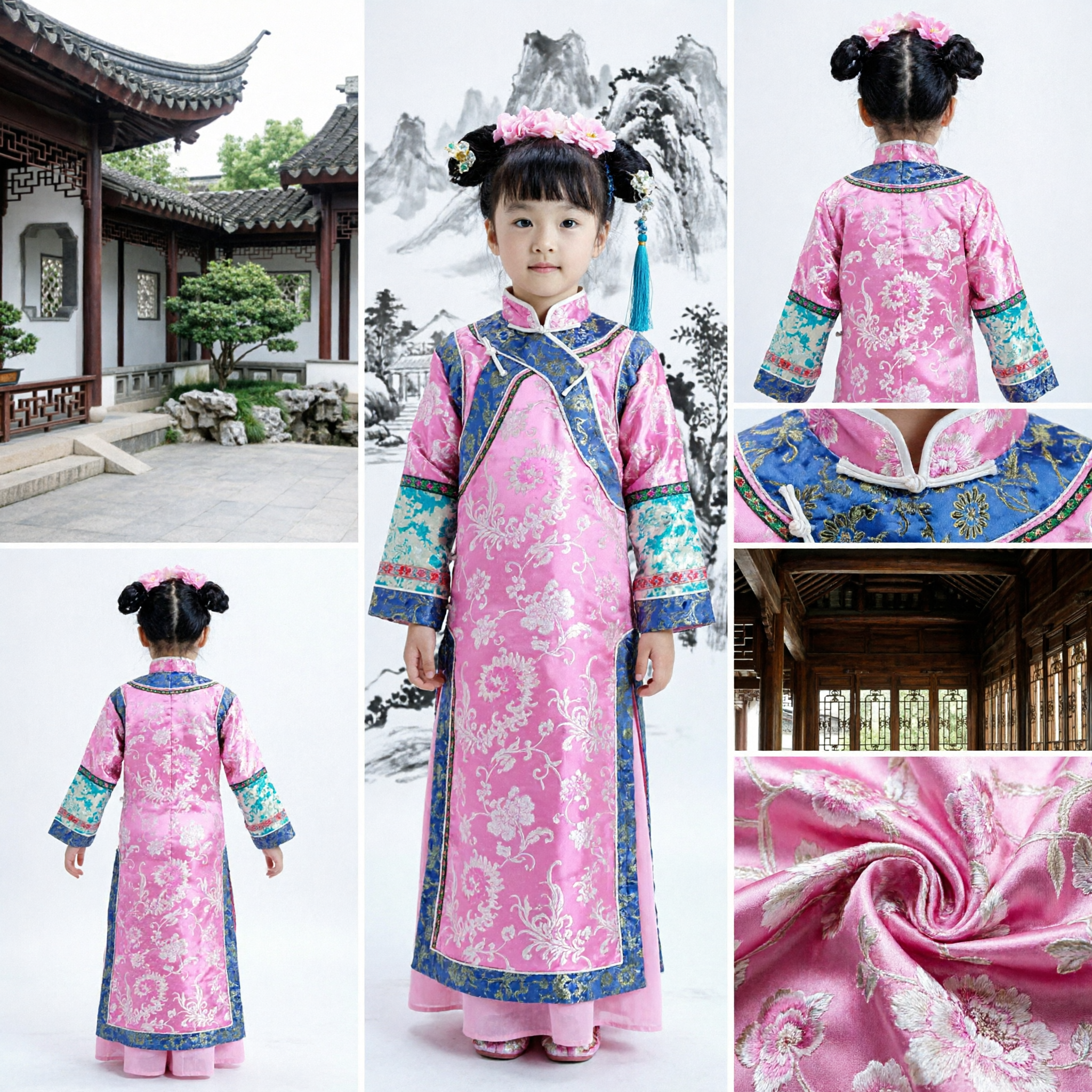 Pink Traditional Chinese Qipao Dress for Kids Girls Floral Cheongsam Costume for Dance Performance Party - Asian Costume