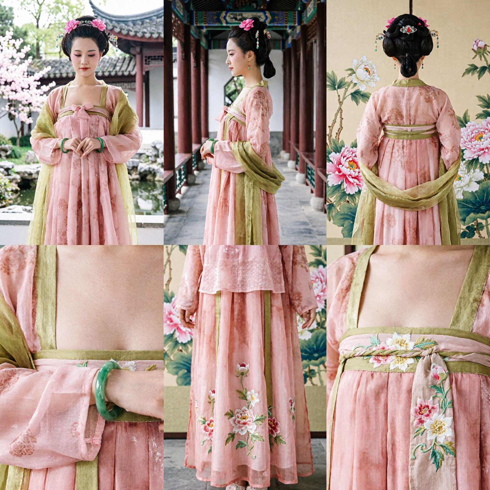Traditional Chinese Tang Dynasty Hanfu Costume Ancient Palace Lady Dress Pink Green Outfit for Women - Asian Costume