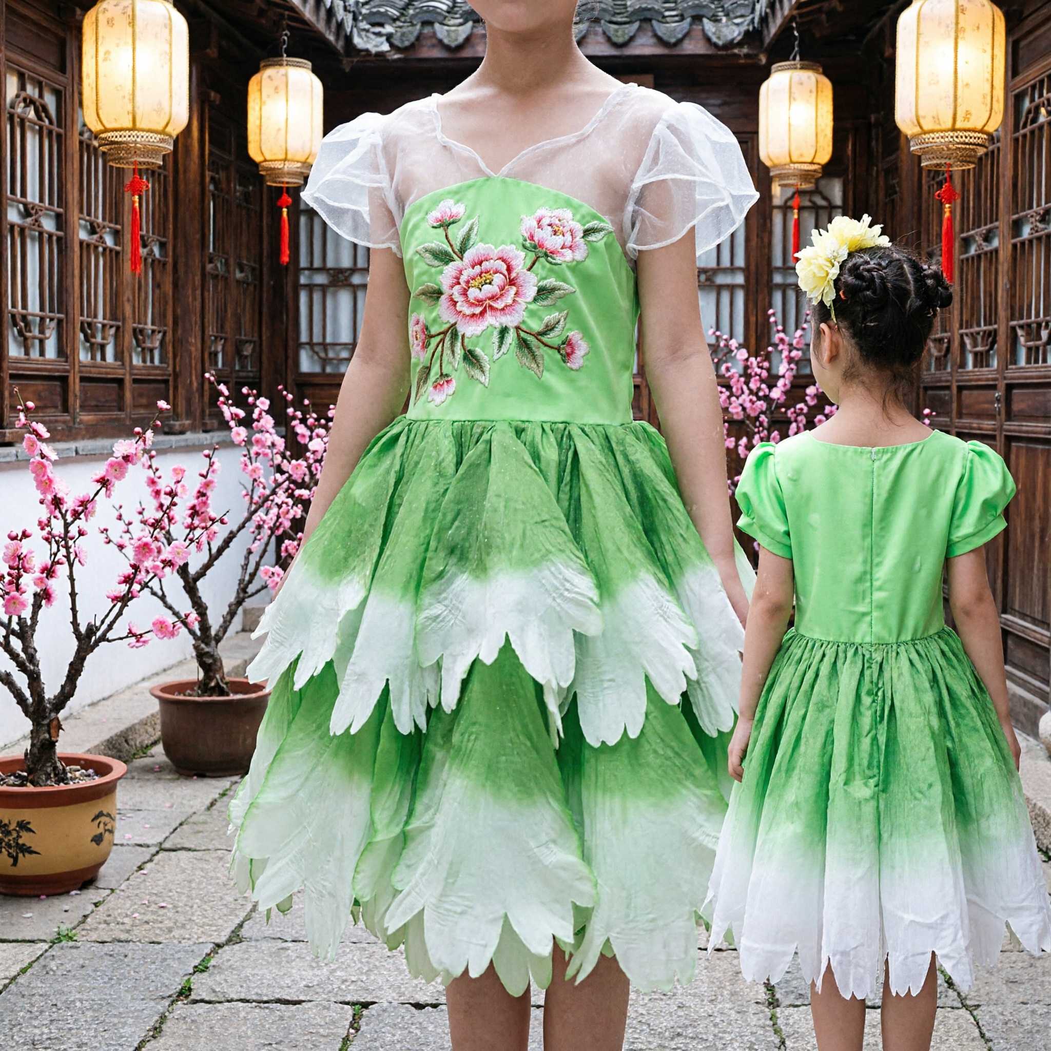 Kids Green Lotus Flower Dance Costume Traditional Chinese Performance Dress for Girls Stage Show - Asian Costume