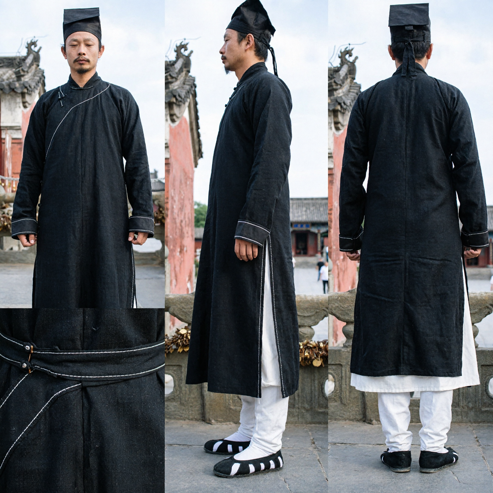 Traditional Chinese Daoist Robe Black Hanfu Costume for Men Martial Arts Kung Fu Uniform Taoist Priest Clothing - Asian Costume