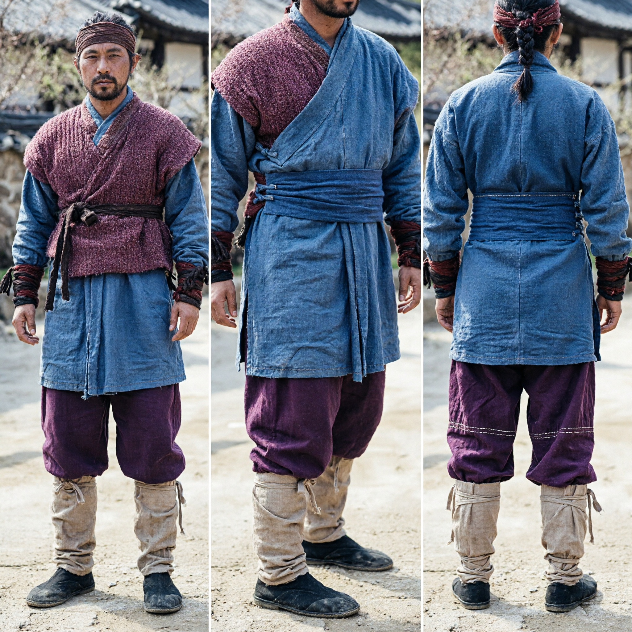 Ancient Chinese Peasant Costume Men's Purple Hanfu Martial Arts Outfit for Historical Drama Cosplay - Asian Costume