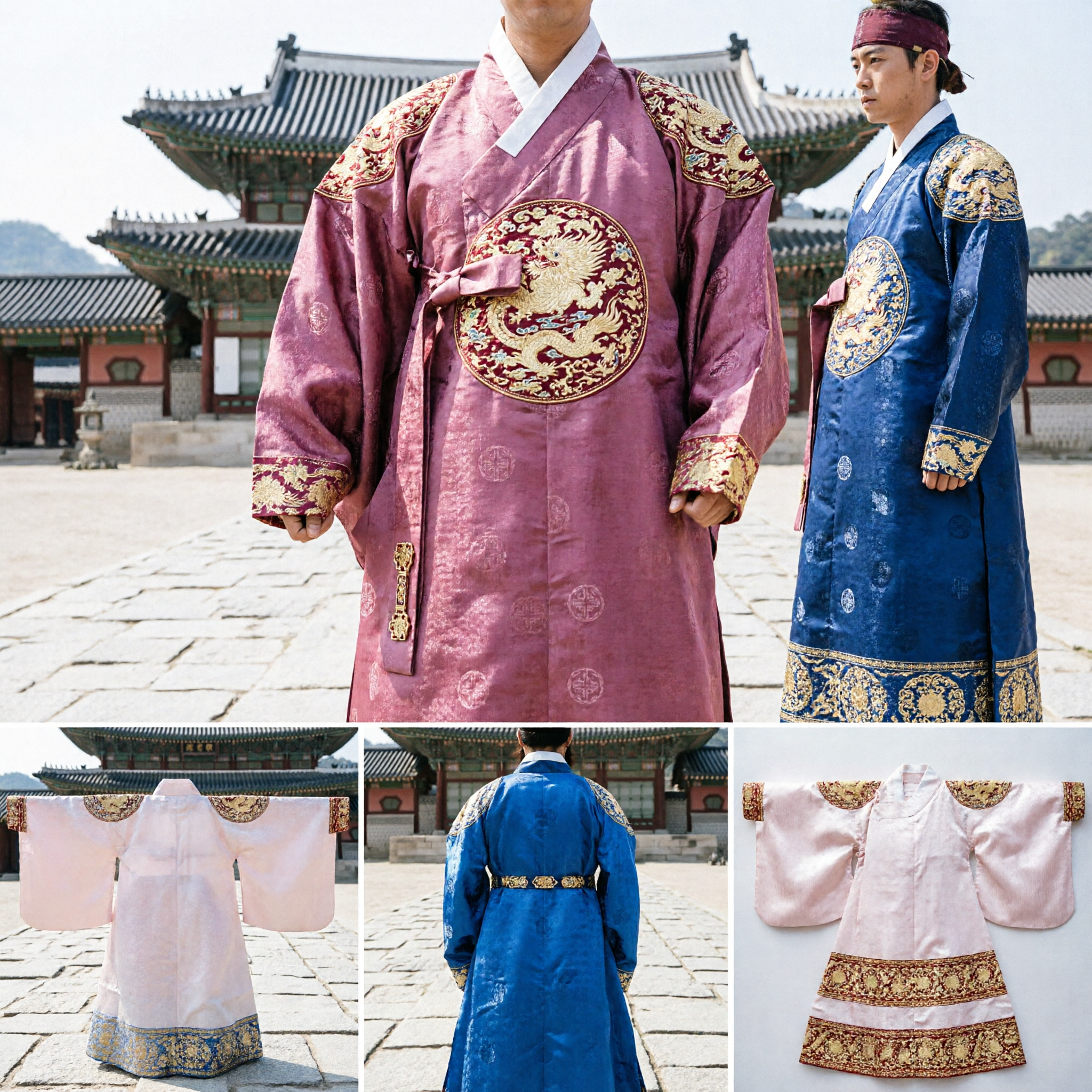 Men's Traditional Korean King Royal Hanbok Costume with Fur Collar for Historical Reenactment and Stage Performance - Asian Costume