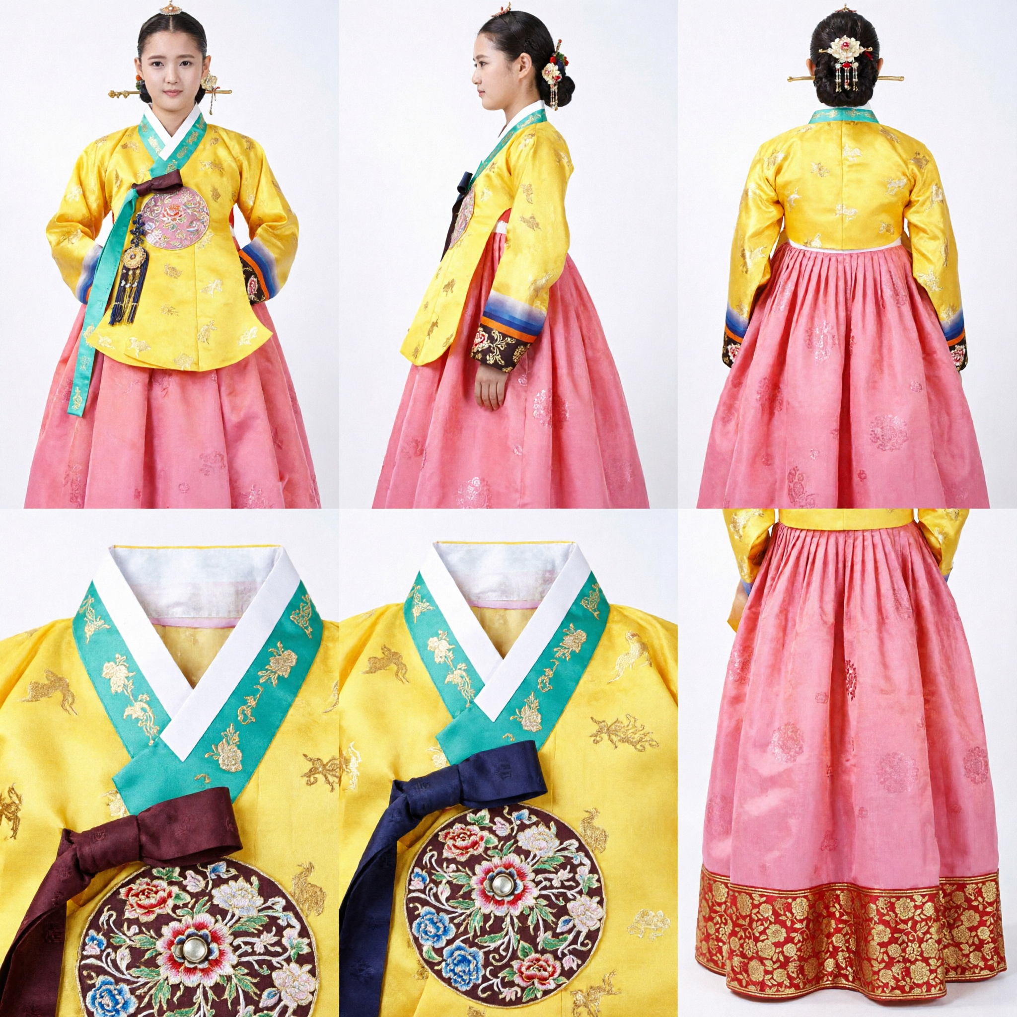 Traditional Korean Hanbok Women's Yellow Jeogori and Pink Chima Palace Lady Costume for Cultural Events and Celebrations - Asian Costume