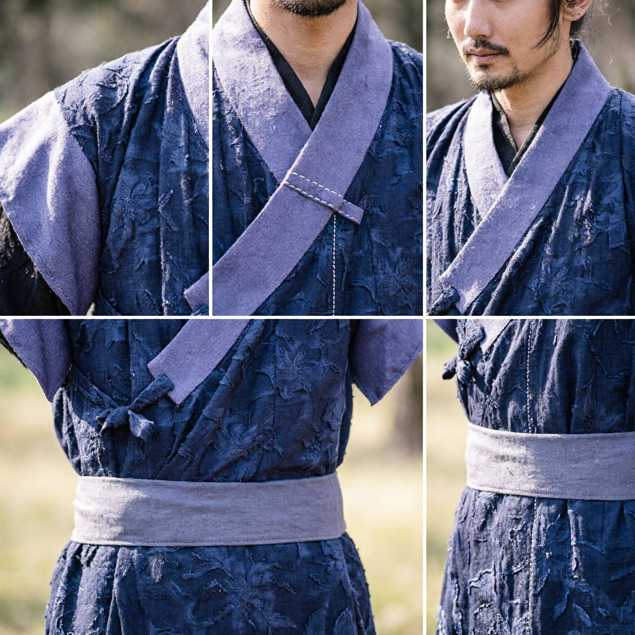Men's Ancient Chinese Wuxia Swordsman Costume Blue Hanfu Robe Traditional Martial Arts Clothing for Cosplay - Asian Costume