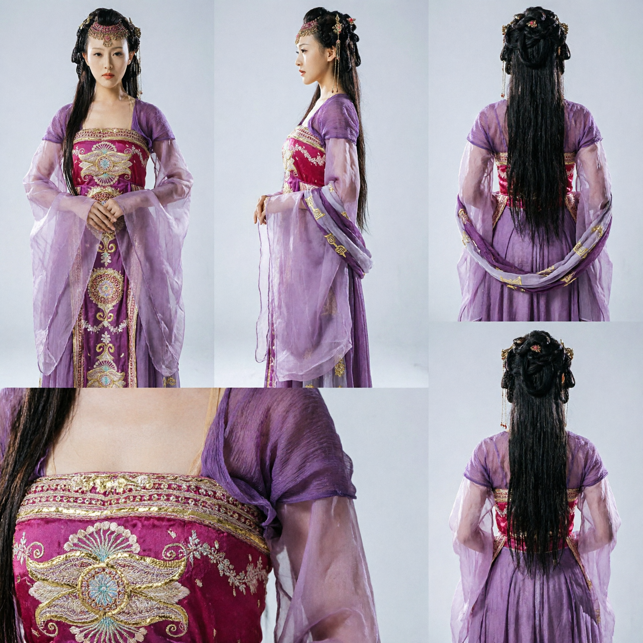 Ancient Chinese Tang Dynasty Princess Costume Purple Embroidered Hanfu Dress for Women Stage Performance Cosplay - Asian Costume