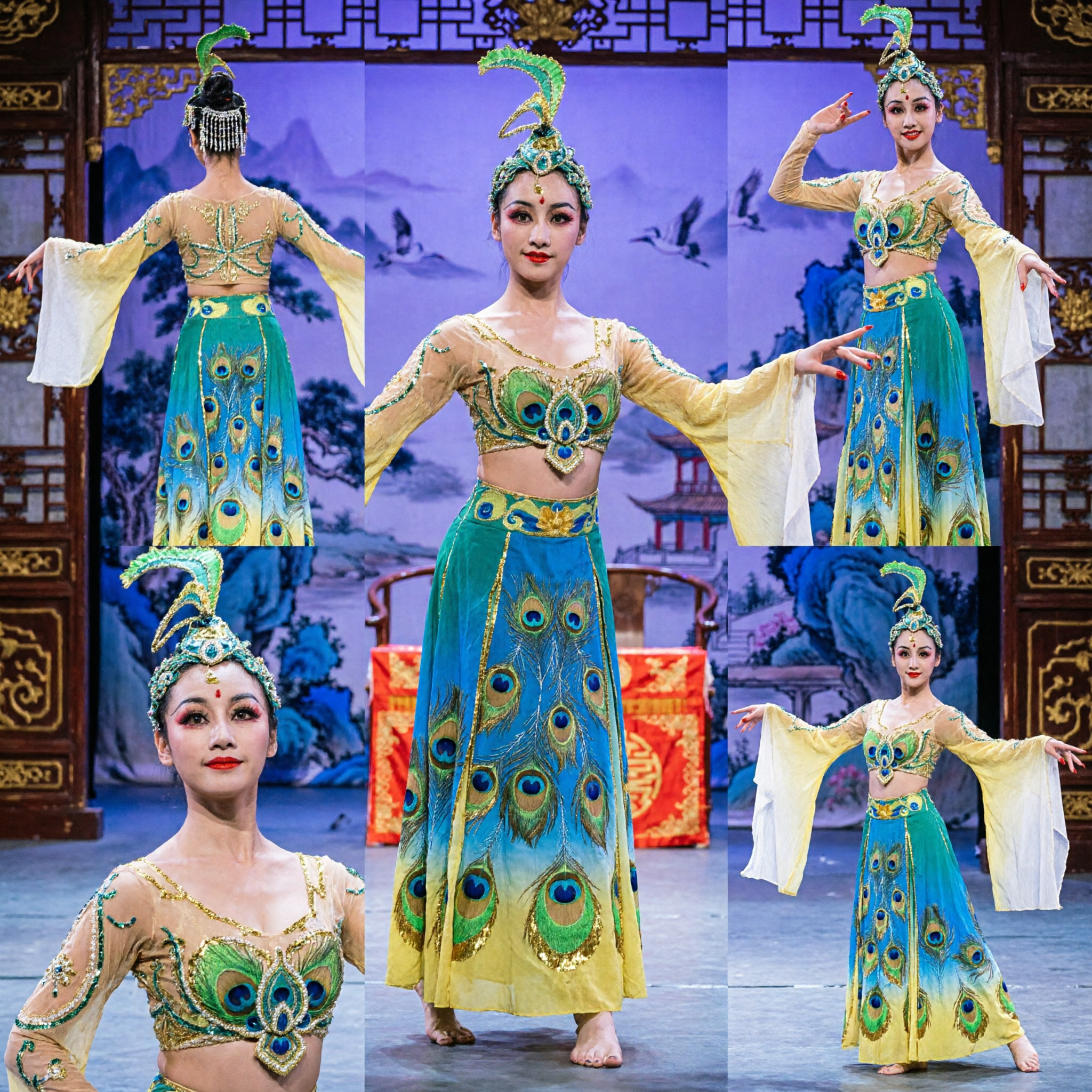Costume tradizionale per danza del pavone dell'etnia Dai cinese, vestito giallo da palcoscenico per donne - Asian Costume