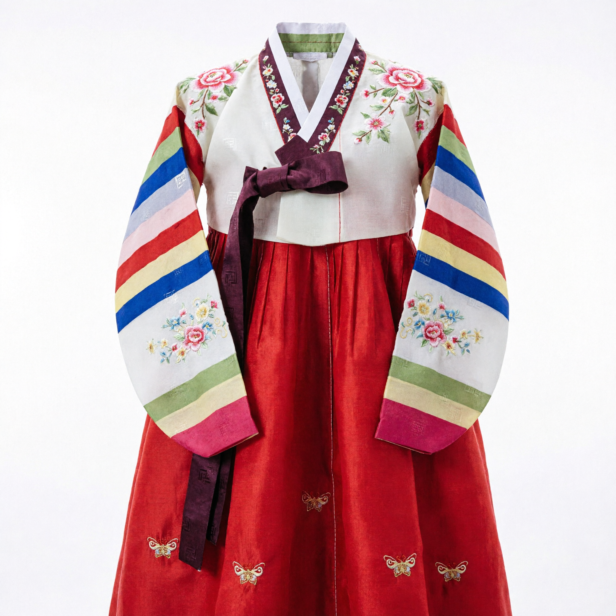Conjunto de Hanbok Coreano Tradicional para Mulheres Chima Vermelha e Jeogori Branco para Casamento e Festivais - Asian Costume