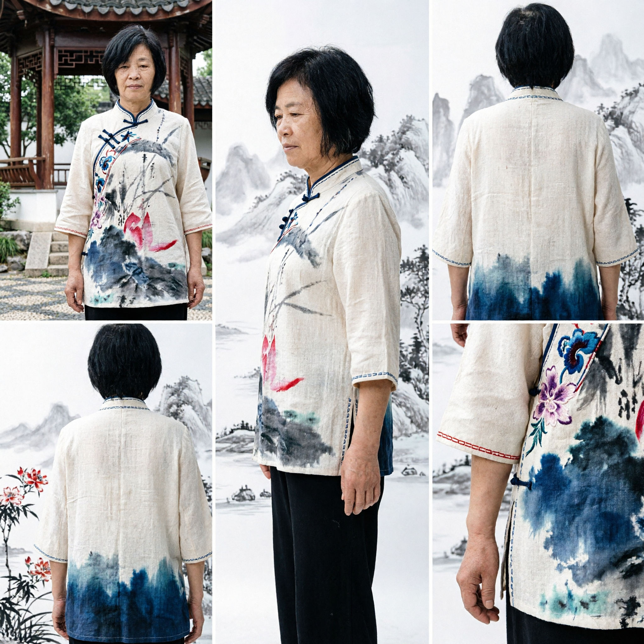 Women's Traditional Chinese Summer Linen Top Ink Wash Painting Print Loose Tang Suit Blouse for Casual Daily Wear - Asian Costume