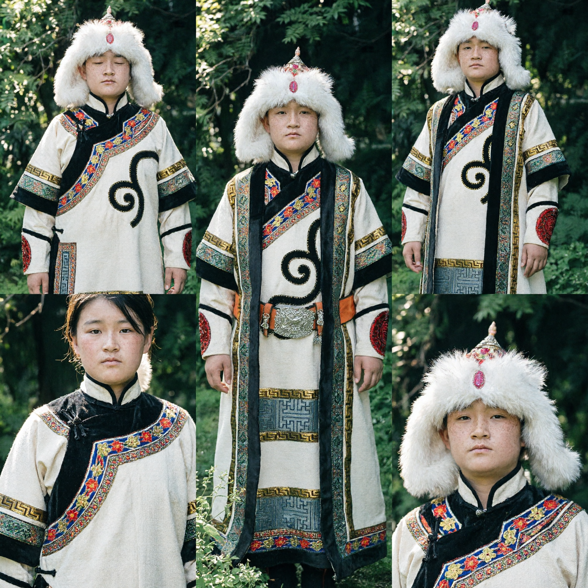 Traditionelles mongolisches Jungenkostüm Ethnische Deel-Robe mit Pelzmütze für Tanzaufführungen und Feste - Asian Costume