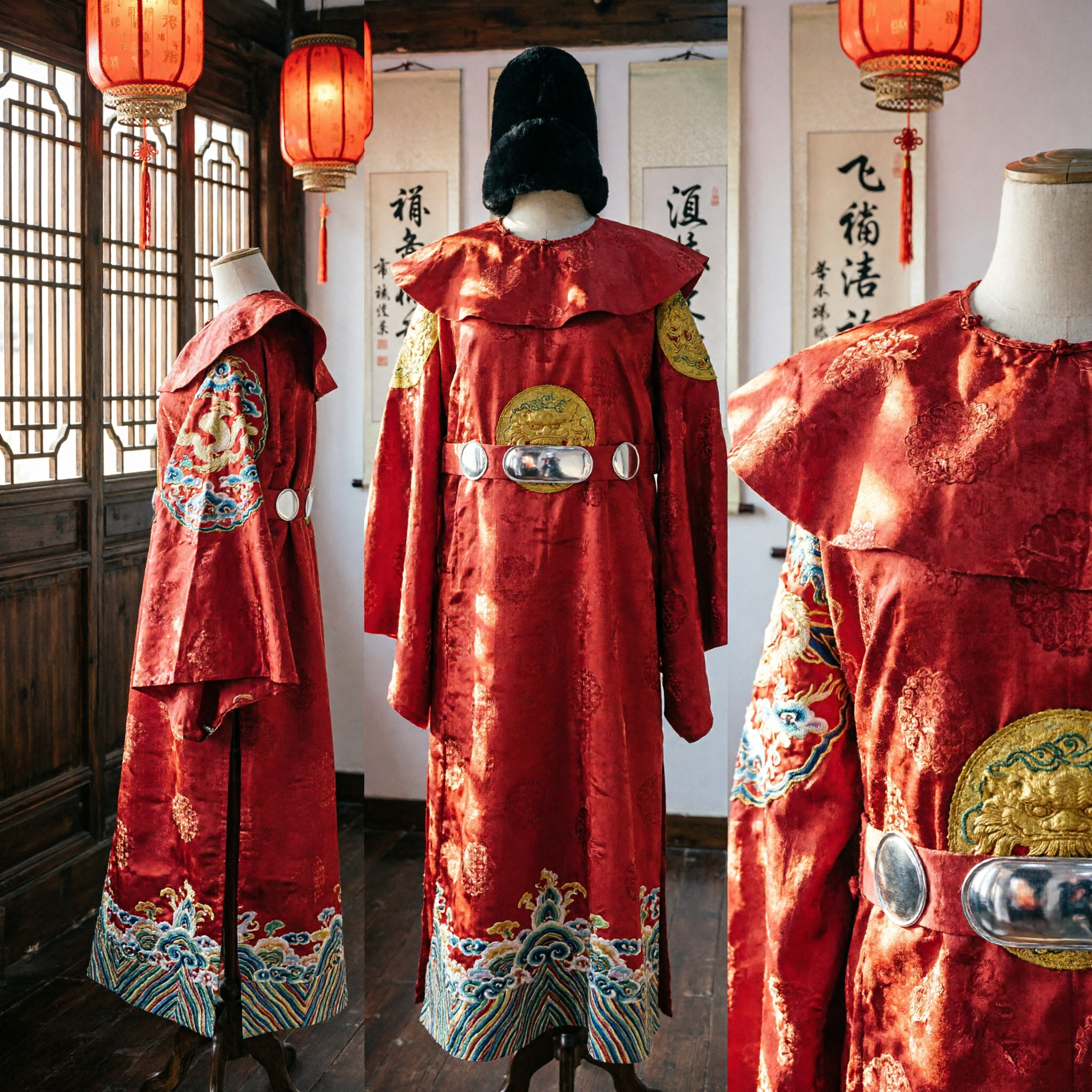 Robe Oficial Vermelho Tradicional Chinês, Traje Imperial da Dinastia Ming para Homens em Performance no Palco - Asian Costume