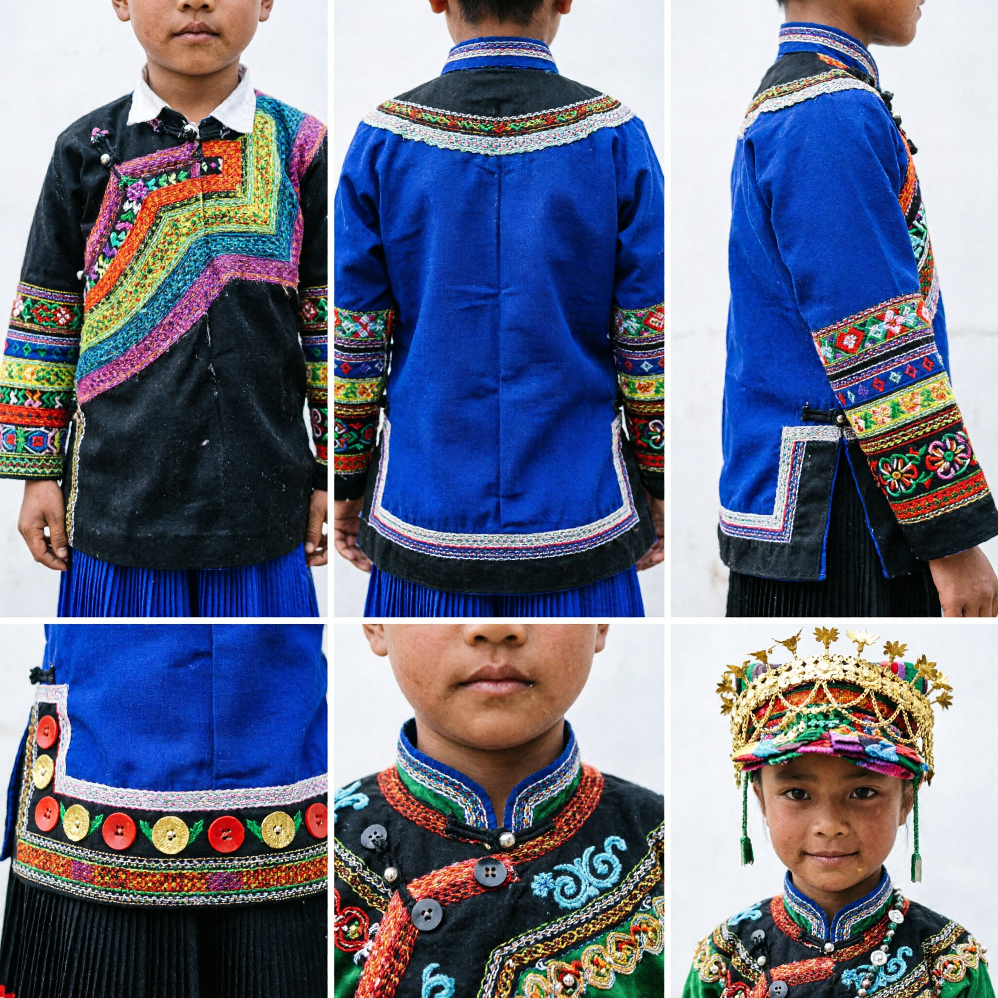 Traditional Chinese Ethnic Minority Costume for Kids Boys Girls Embroidered Folk Dance Performance Outfit - Asian Costume