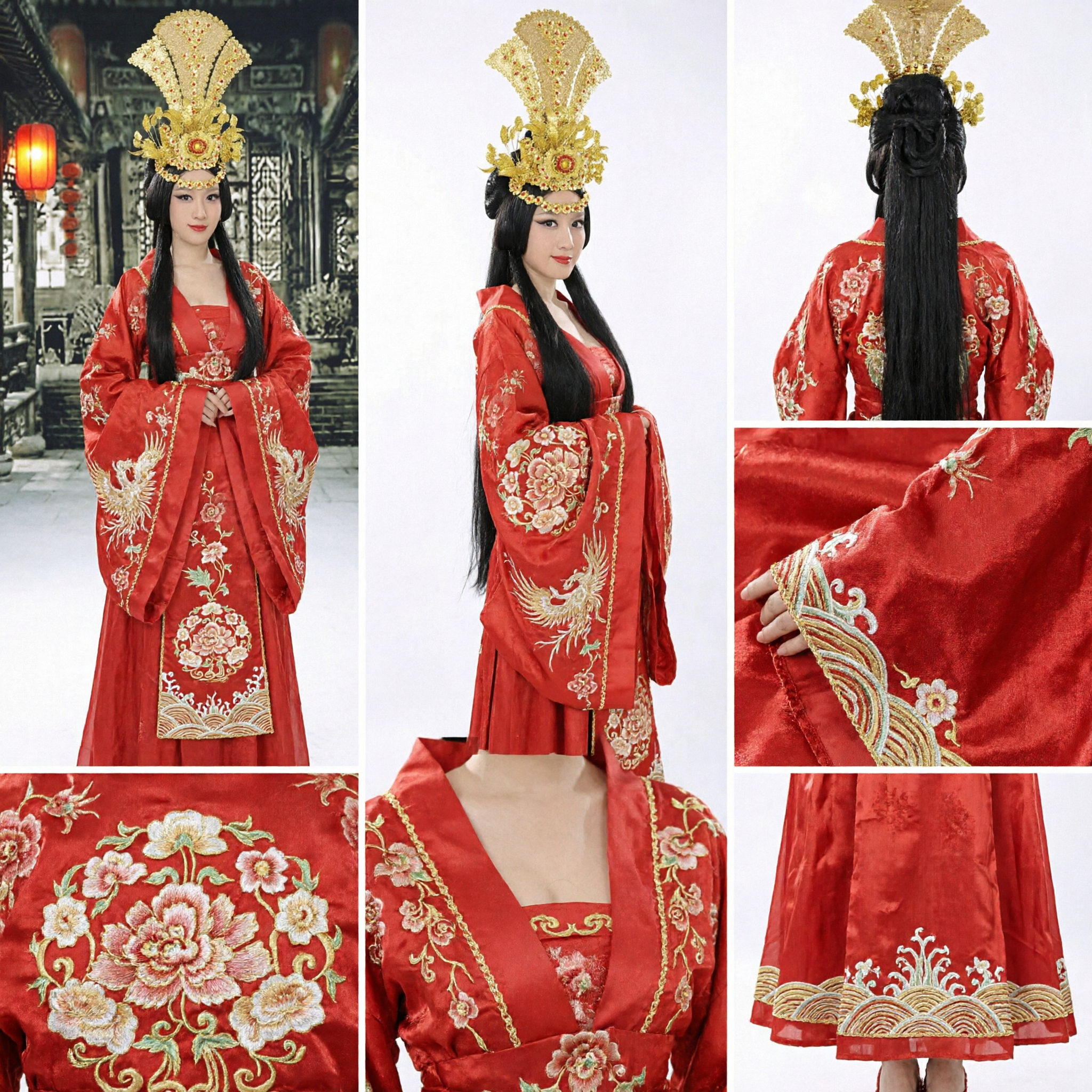 Corona d'Oro Fenice da Imperatrice Reale Antica Cinese Accessorio per Capelli Hanfu per Matrimoni e Spettacoli - Asian Costume