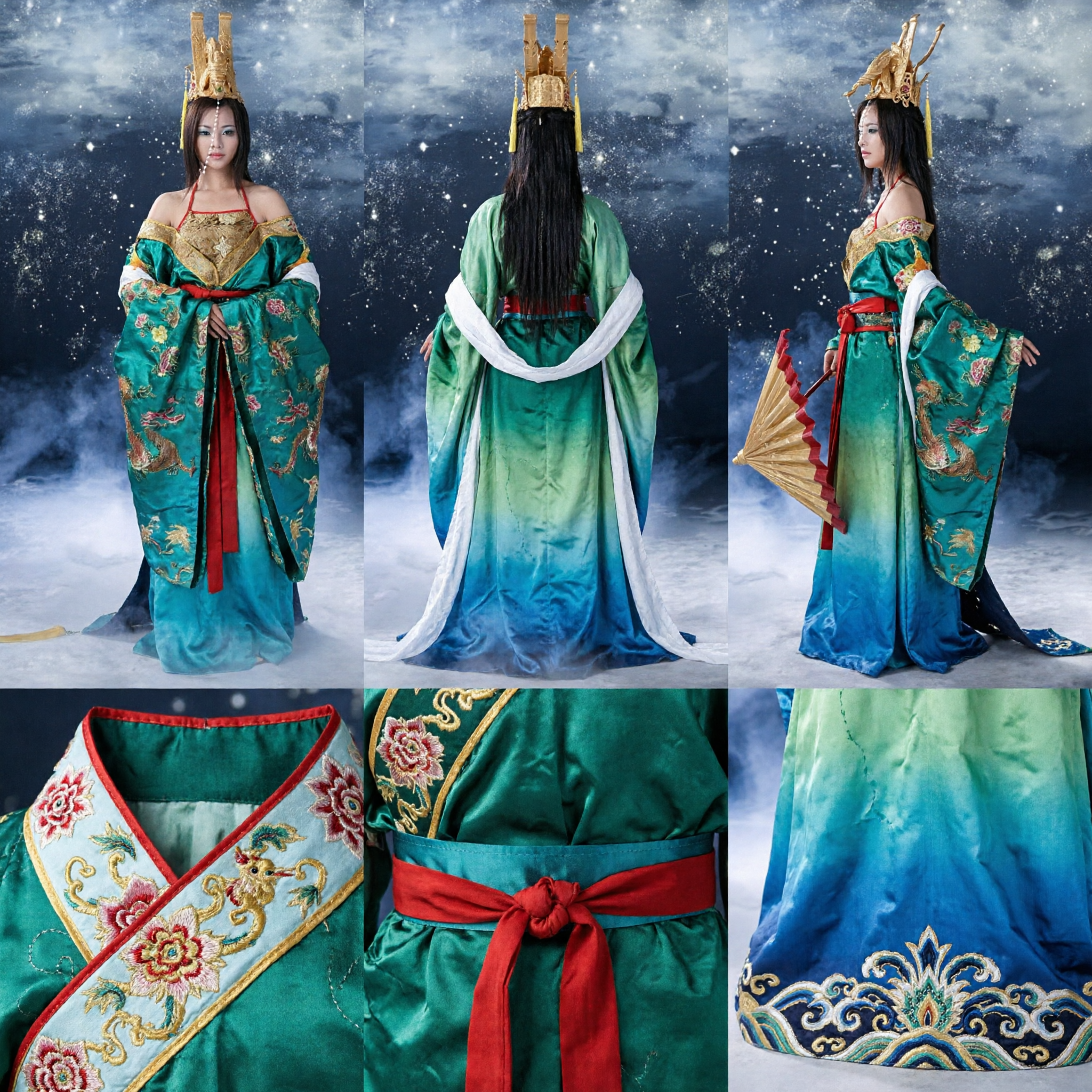 Vestido Hanfu Elegante Verde da Dinastia Tang com Bordado Dourado, Traje Tradicional Chinês para Mulheres e Cosplay - Asian Costume
