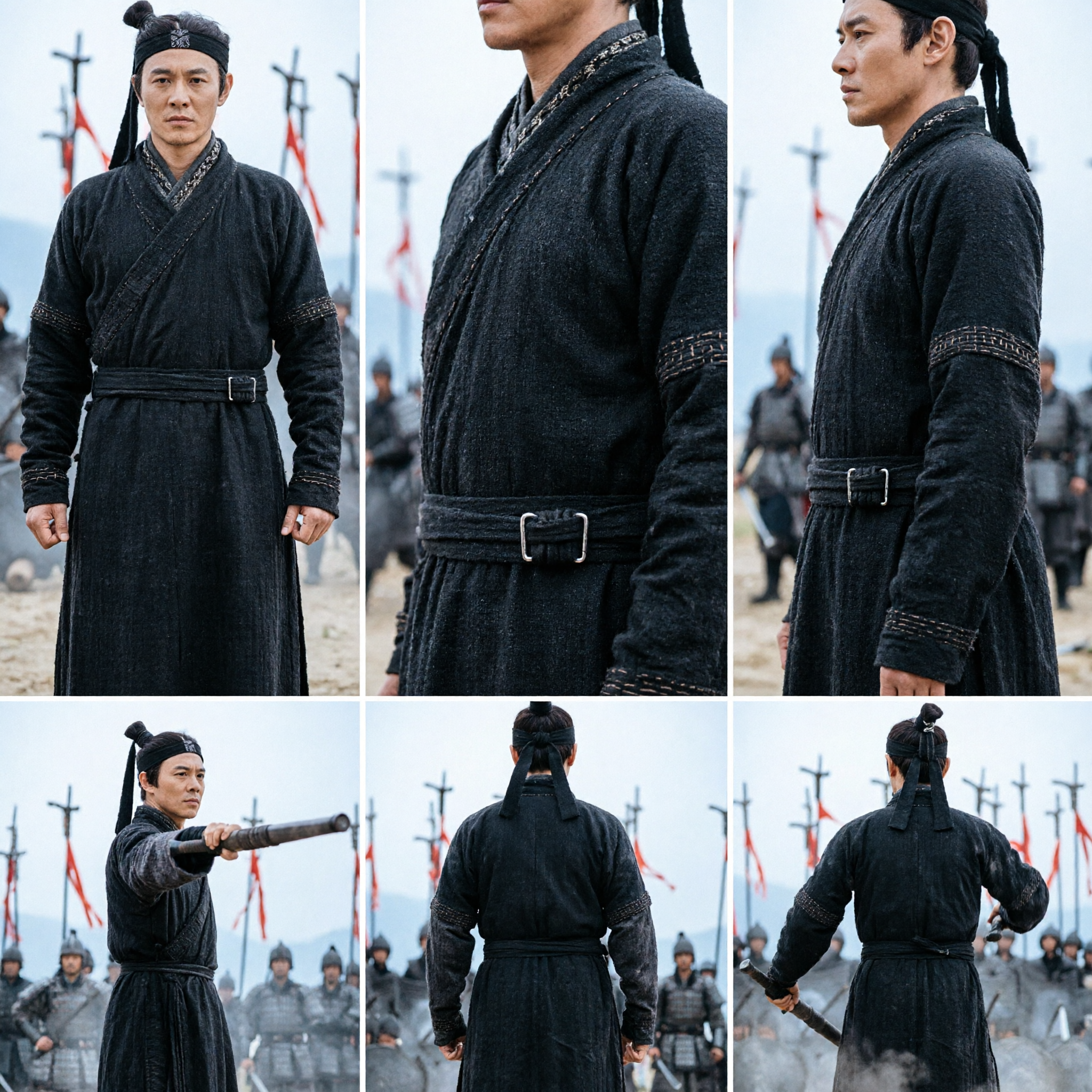 Antiek Chinese Martial Arts Zwart Gewaad Kostuum Mannen Traditionele Wuxia Zwaardvechter Hanfu Outfit voor Cosplay - Asian Costume