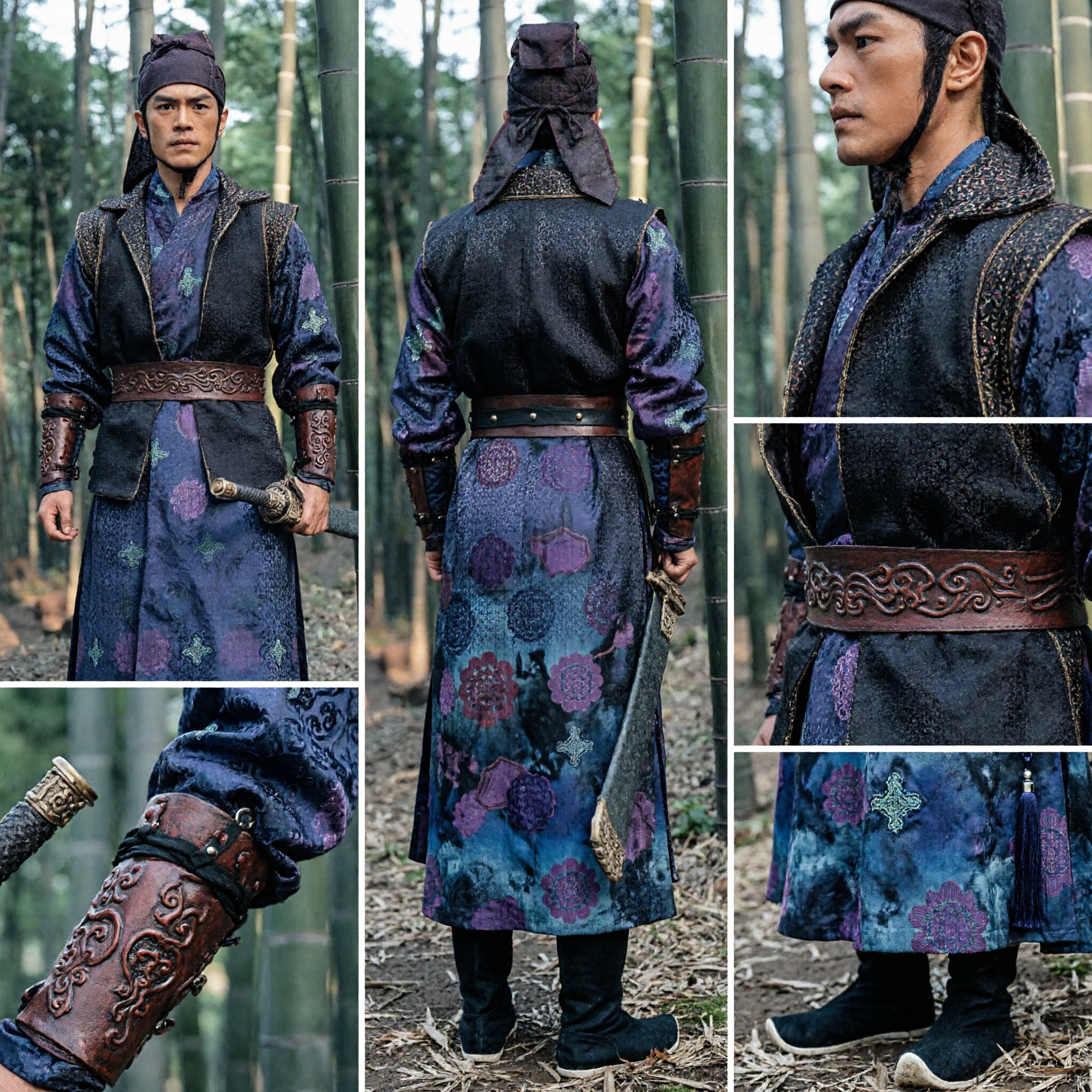 Tradycyjny chiński strój wojownika Wuxia w ciemnoniebieskim kolorze, zestaw Hanfu z dynastii Tang dla cosplayu męskiego - Asian Costume