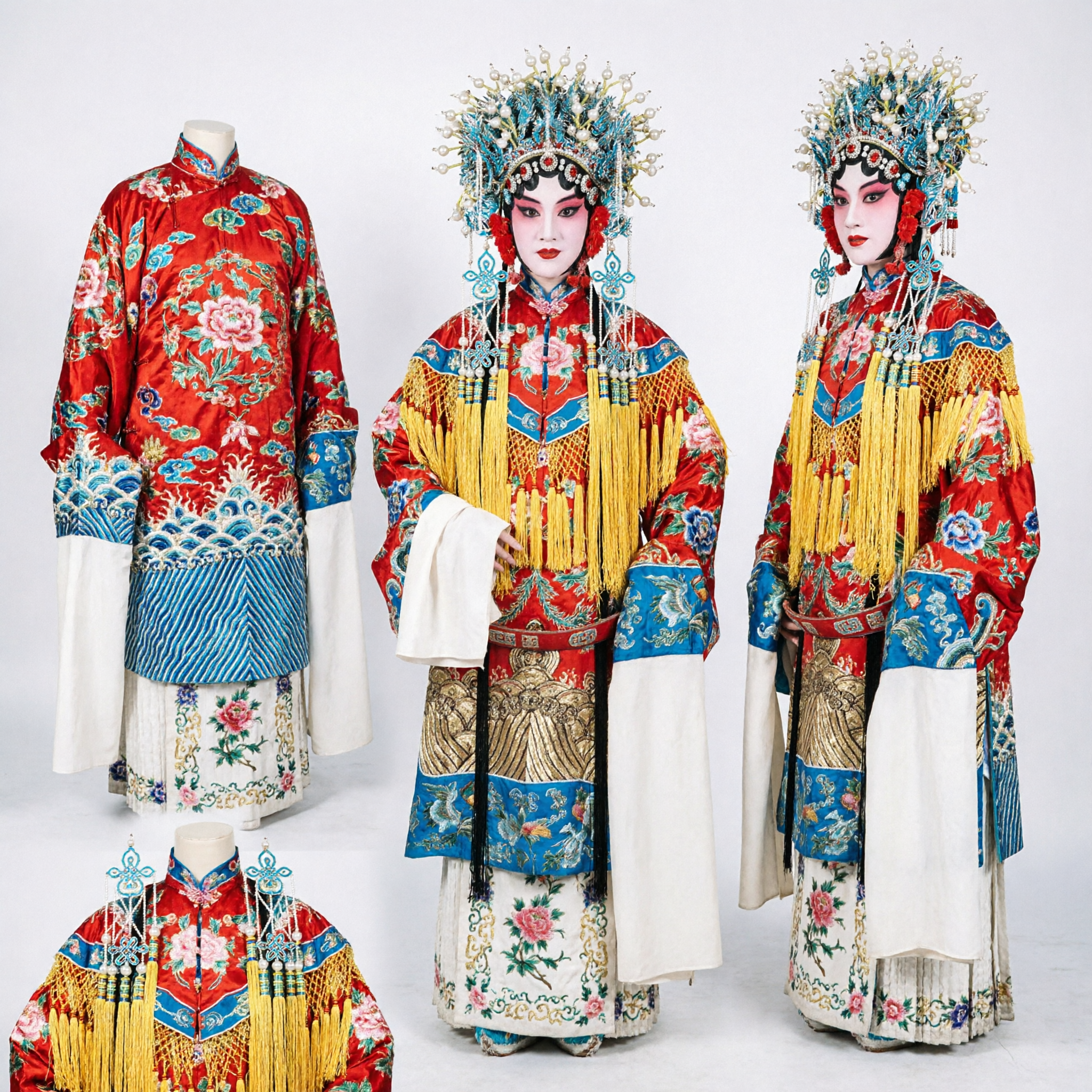 伝統的中国京劇旦役衣装完全セット 刺繍ローブと頭飾り付き 舞台公演用 - Asian Costume