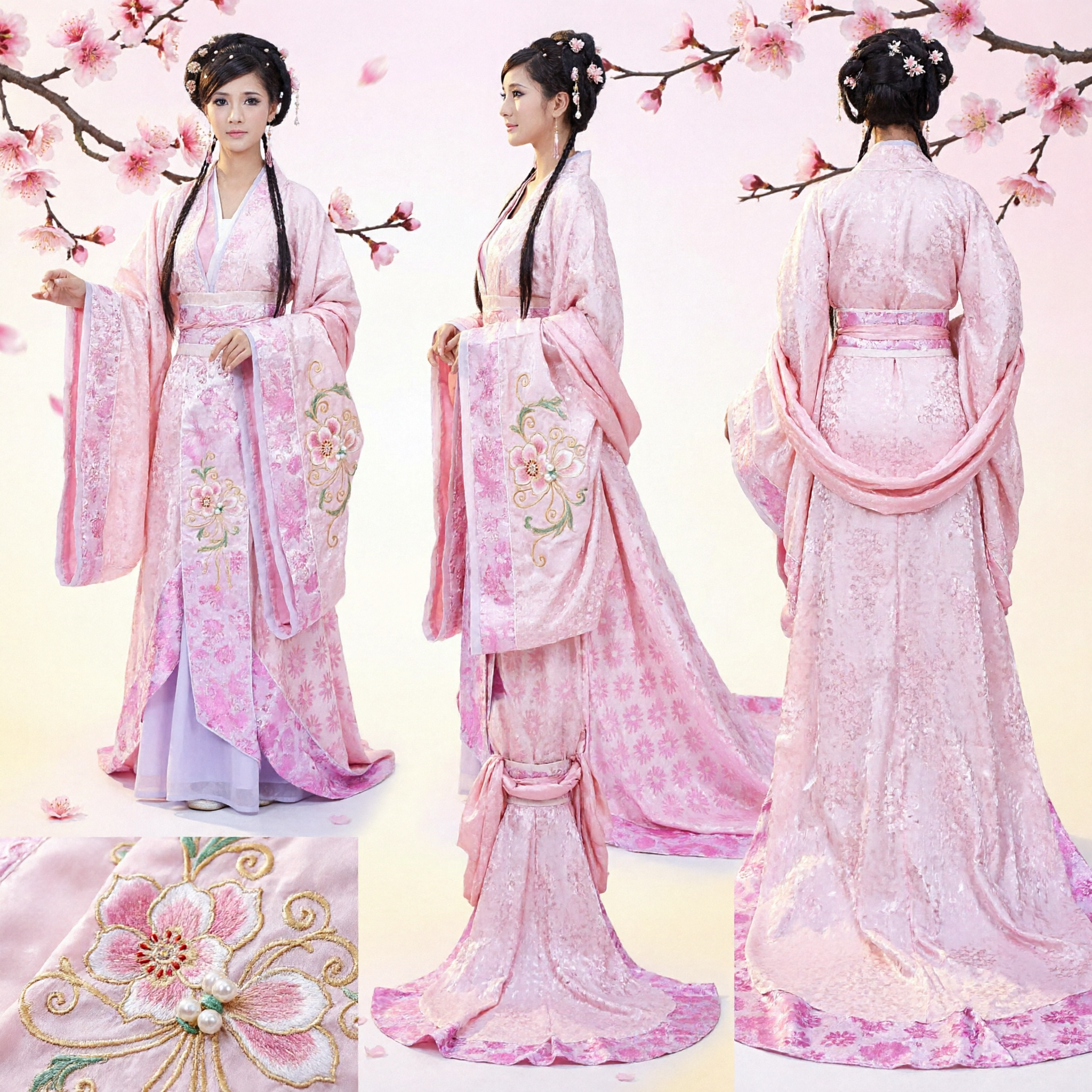 Vestido Hanfu Tradicional Chinês Antigo Elegante Rosa com Flores para Cosplay e Apresentações para Mulheres - Asian Costume