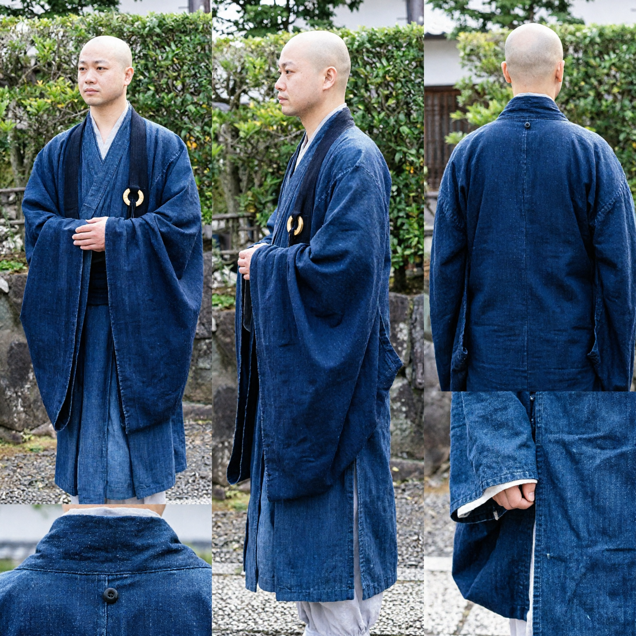 Robe de moine Samue japonaise authentique bleu indigo pour hommes - Méditation zen, yoga et tenue décontractée - Asian Costume