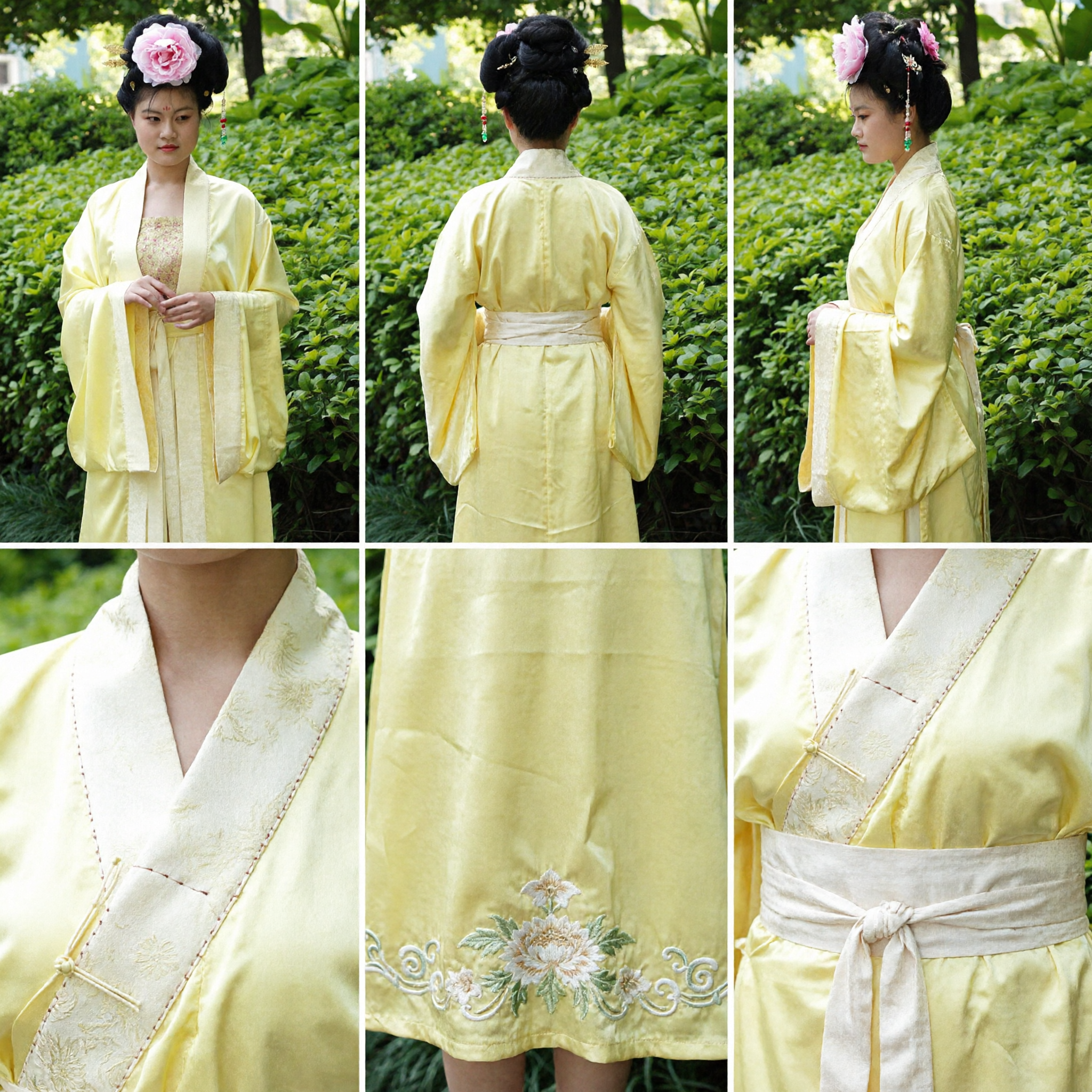 Elegant Pale Yellow Traditional Chinese Hanfu Dress Ancient Tang Dynasty Palace Lady Costume for Women - Asian Costume