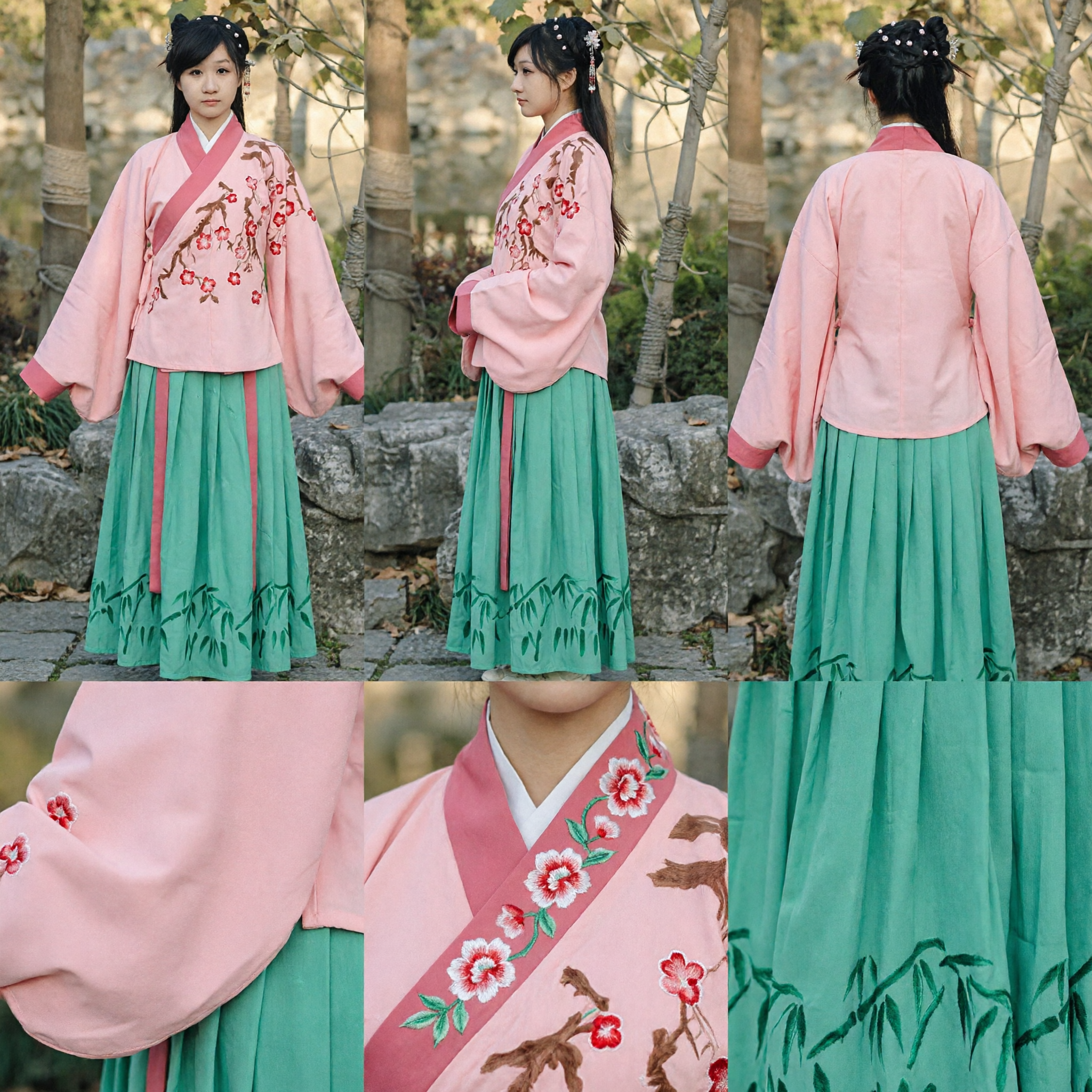 Vrouwen Traditionele Chinese Hanfu Roze Bloemen Geborduurd Antiek Kostuum voor Cosplay en Optreden - Asian Costume
